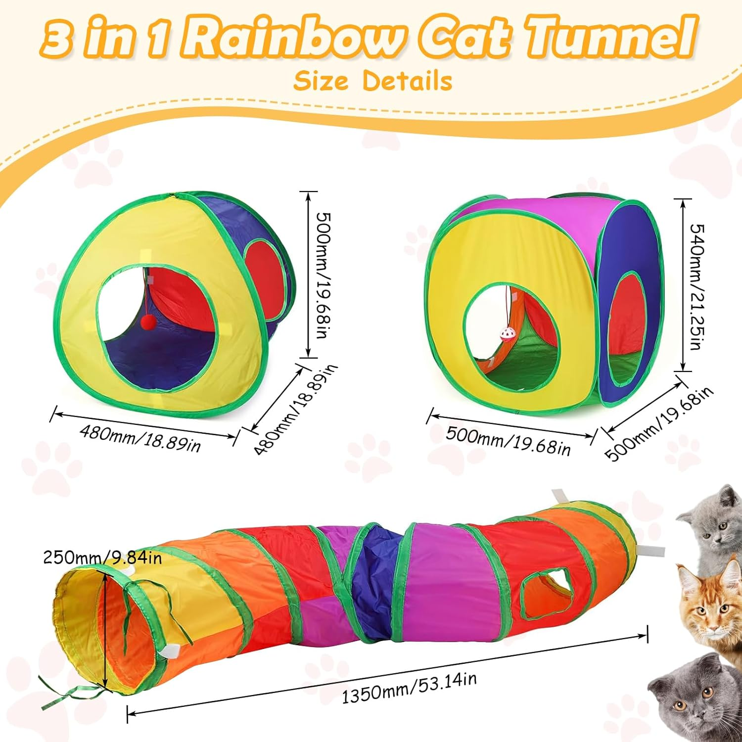 Interactive Cat Toy Cat Tunnel Play Tunnel 3 in 1 Cat Tent for Cats Dogs Rabbits Children Foldable Rabbit Tunnel Cat Toy Rustling Tunnel with Storage Package for Indoor and Outdoor Use