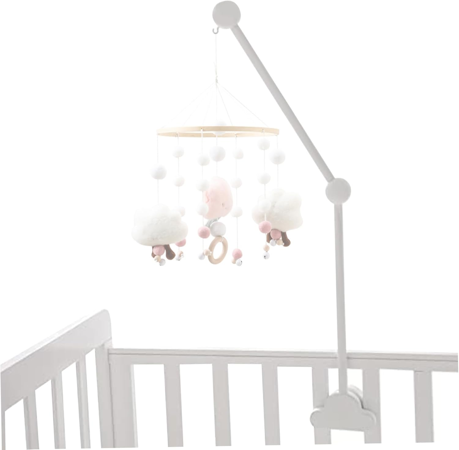 Baby Cot Mobile Arm Baby Crib Mobile Arm Wooden Cloud Design Detachable Adjustable Holder Cute Cot Bed Bell Wind Chimes Hanger Bracket image number 5