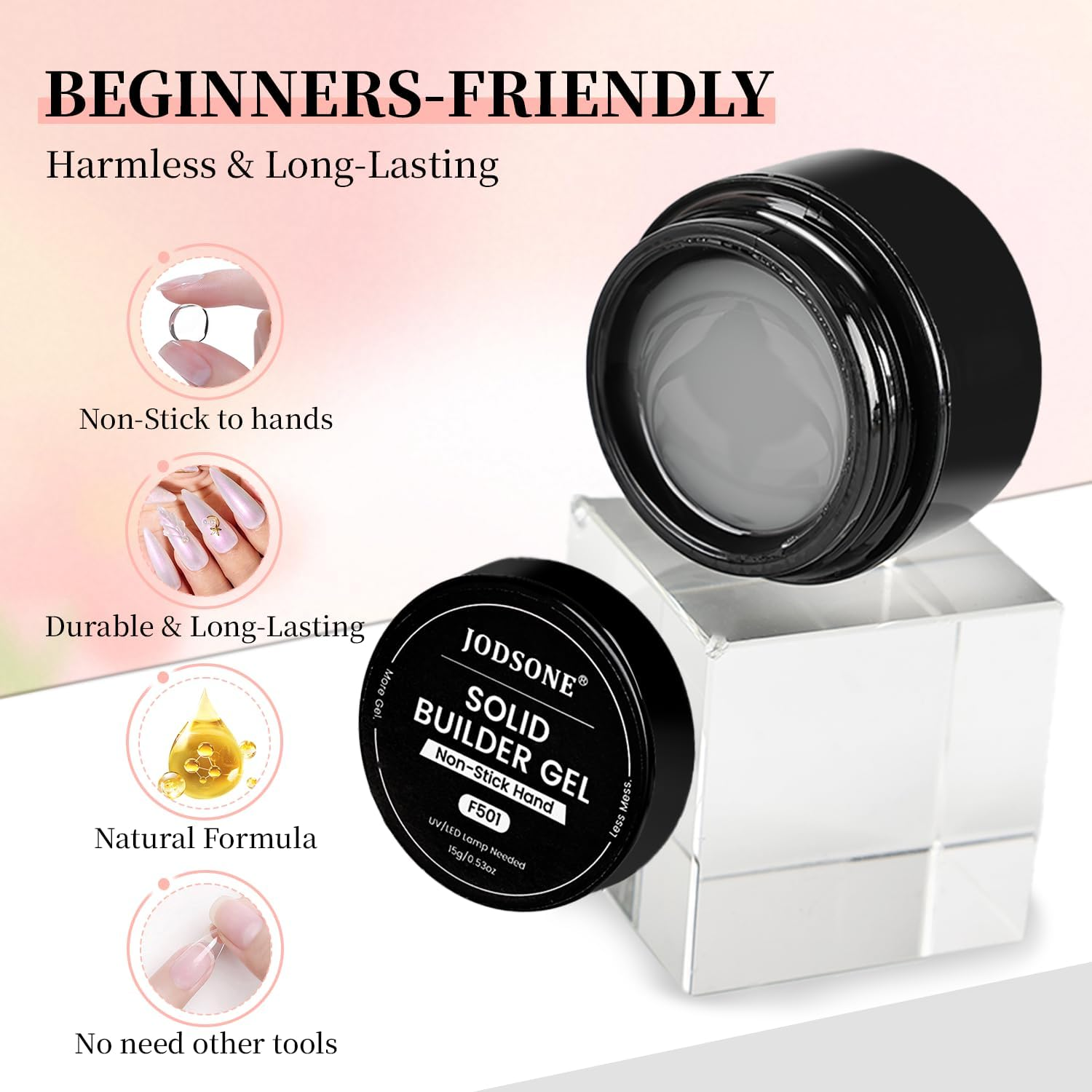 JODSONE Solid Builder Gel for Nails,12 Bottles of 5G 3D Nail Gel Hard Gel Non-Sticky Sculpting 3D Sculpting Non-Sticky Hand Carving U V/LED Extension with 36 PCS Lengthens Auxiliary Nails image number 1