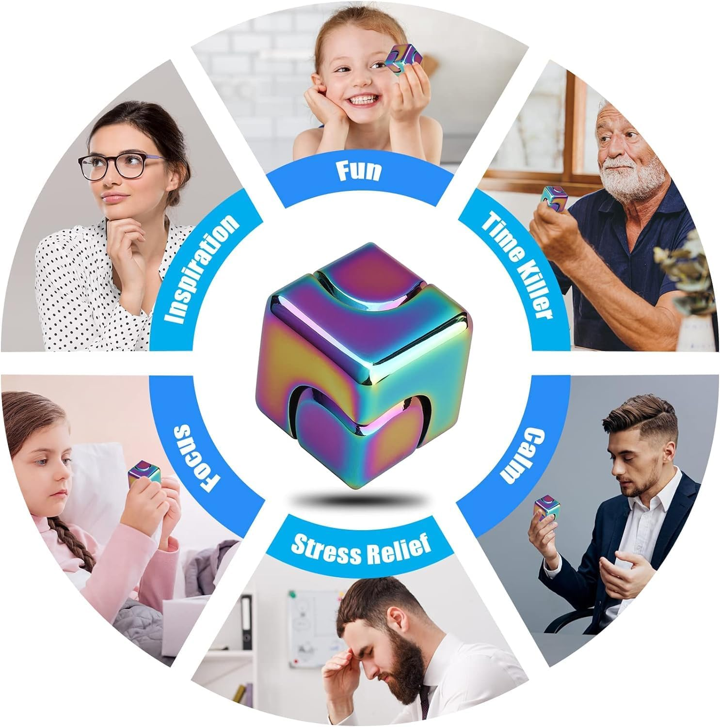 Bubble Buddy Fidget Cube Spinner Toys 4 in 1 Fidget Toys | Anti-Anxiety Toys, ADHD Toys, Autism Sensory Toys, Stress Relief Toys for Kids & Adults | Hand Spinner, Desk Toy, Pocket-Sized Fidget Gift