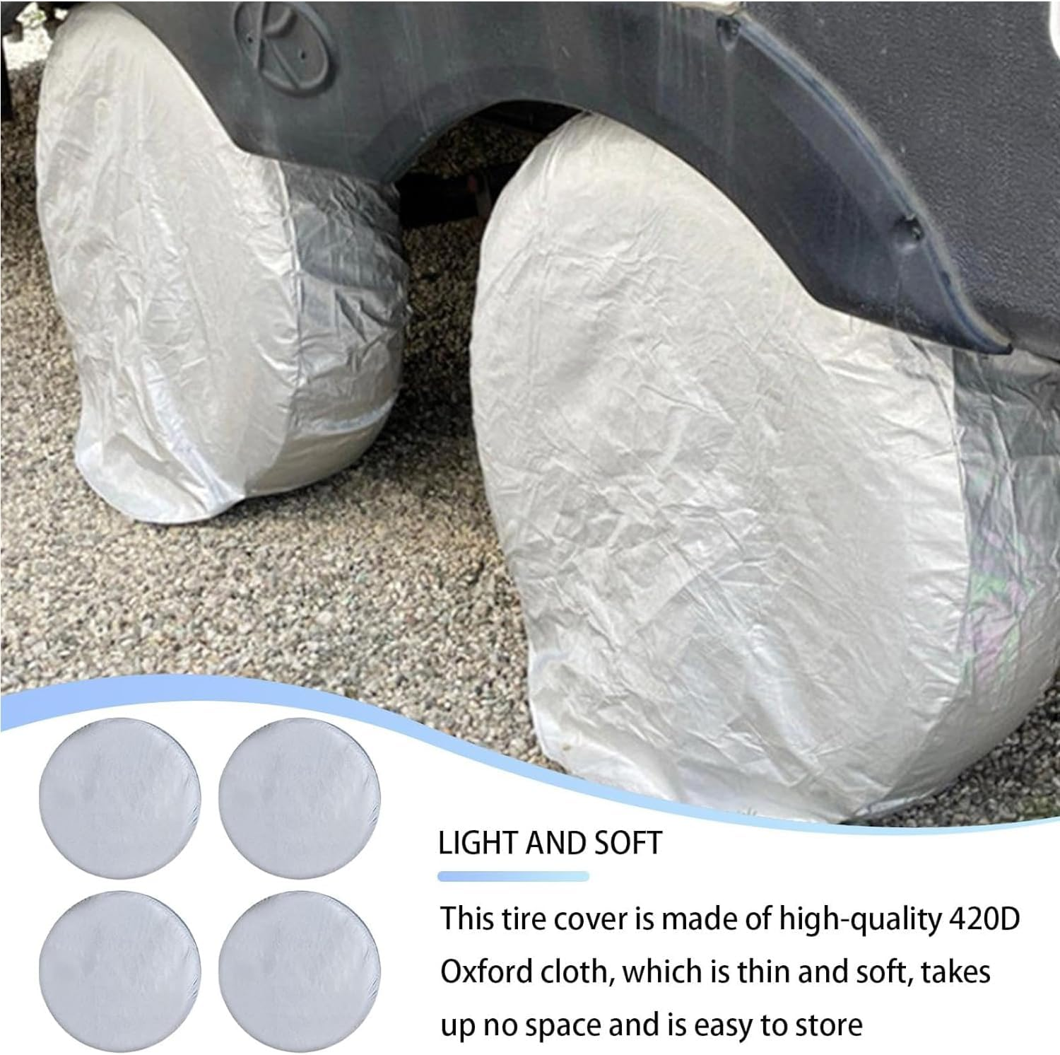 Yharnamite 4 Pcs Durable 420D Oxford Cloth Wheel Covers, Tire Covers for Winter, Spare Tire, and Snow Protection - Perfect for Long-Term Storage or Everyday Use (60-66CM)