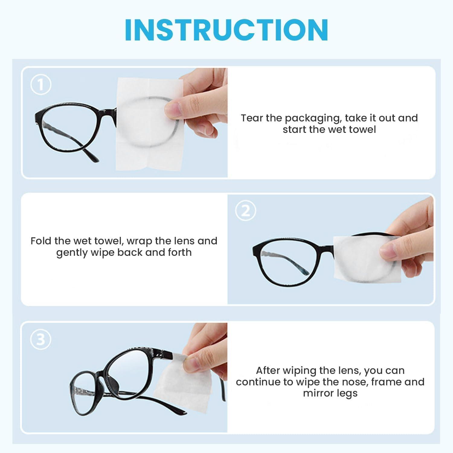 Lens Wipes, 100 Pack Pre- Lens Cleaning Wipes for Eyeglasses, Eyeglass Wipes Moistened Individually Wrapped Sracth-Free Eye Glasses Cleaner Wipes for Camera Lens,Sunglass, Goggles image number 4