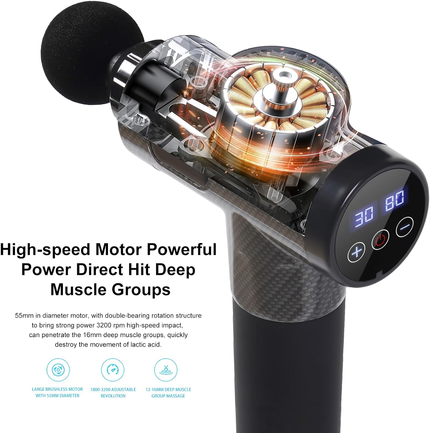 Massage Gun,Electric Muscle Massager Portable Muscle Fascial Gun Deep Tissue Massage Gun for Athletes Back Body Leg Pain Relief Low Noise Muscle Massager with Storage Bag and 6 Massage Heads image number 4