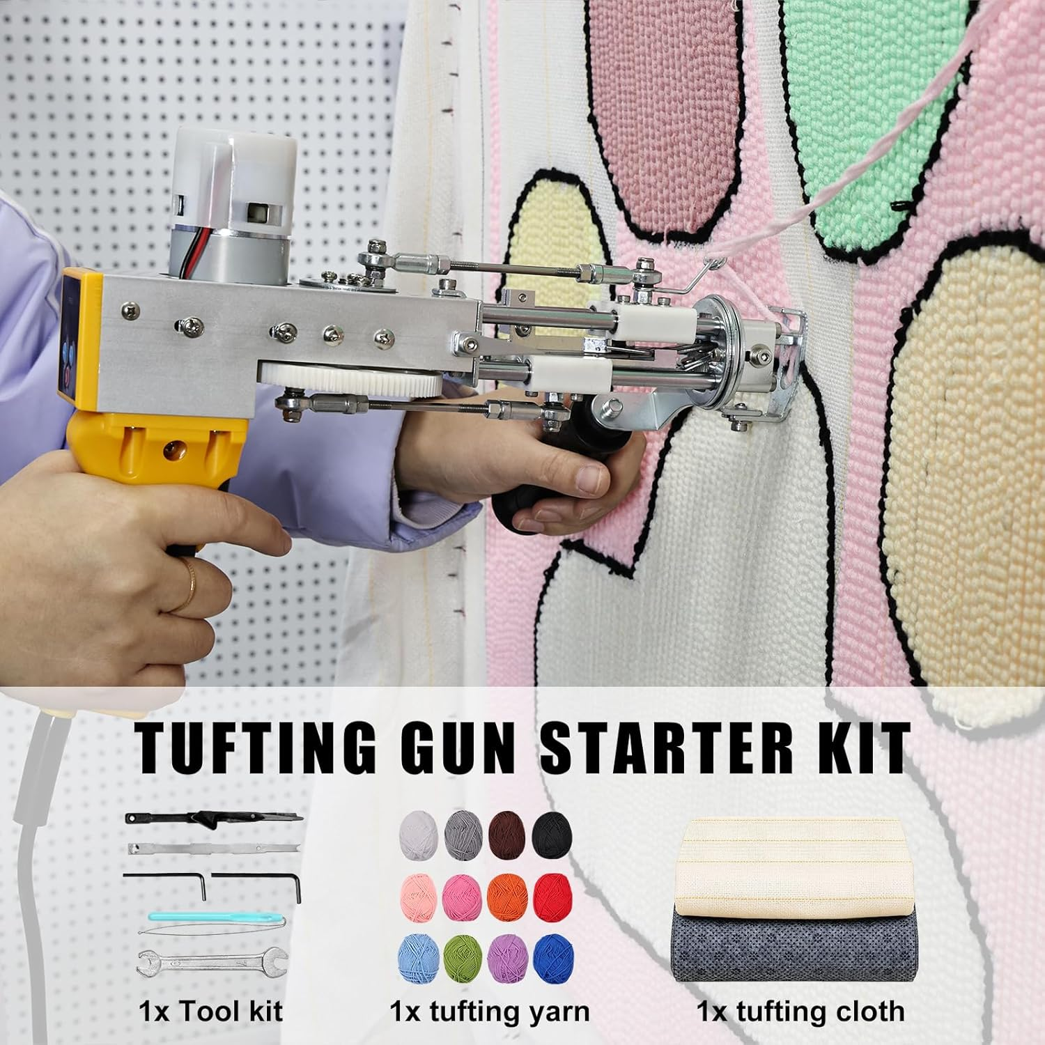 Zowwfast Rug Tufting Gun Kit with Carpet Trimmer Kit, Rug Gun with Digtial Speed Display,Tufting Machine with Tufting Cloth|Yarn |Kitroller|Brush|Scraper |Stamper Yellow