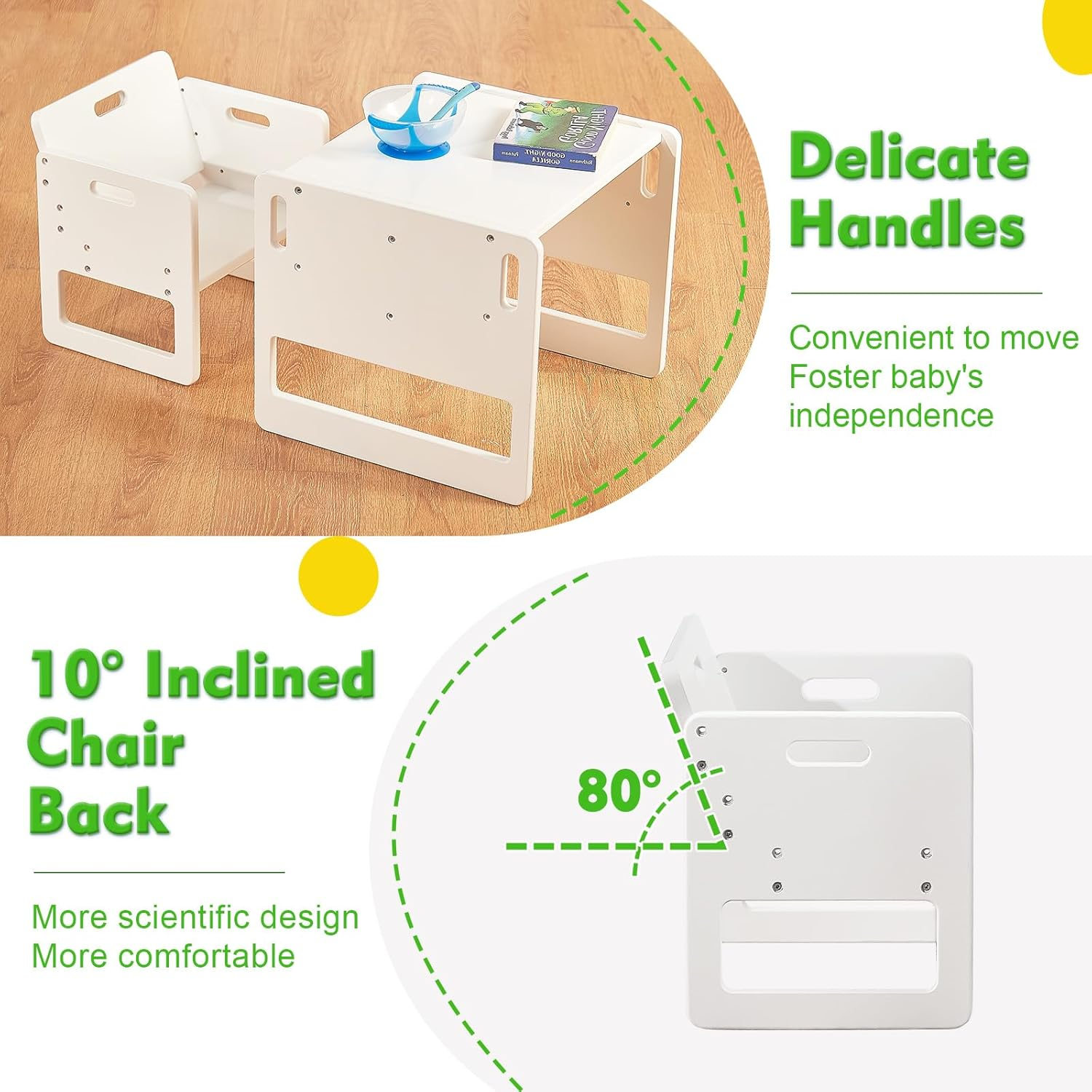 FUNLIO Montessori Weaning Table and Chair Set for Toddlers Age 1-3, Height Adjustable Toddler Table and Chair Set, Kids Table Chair for Reading/Eating/Playing, Easy to Assemble, CPC Certified - White image number 2