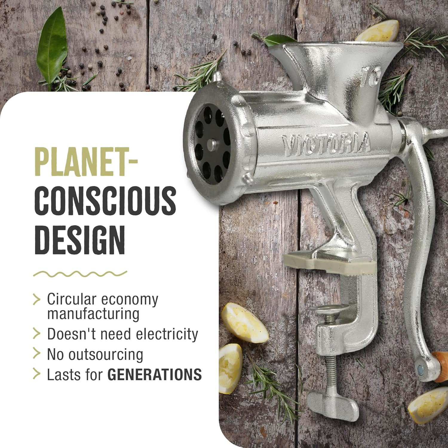 Victoria Cast-Iron Meat Grinder with a Table Clamp Mount, Manual Sausage Grinder and Meat Mincer, Number 10, Made in Colombia image number 4