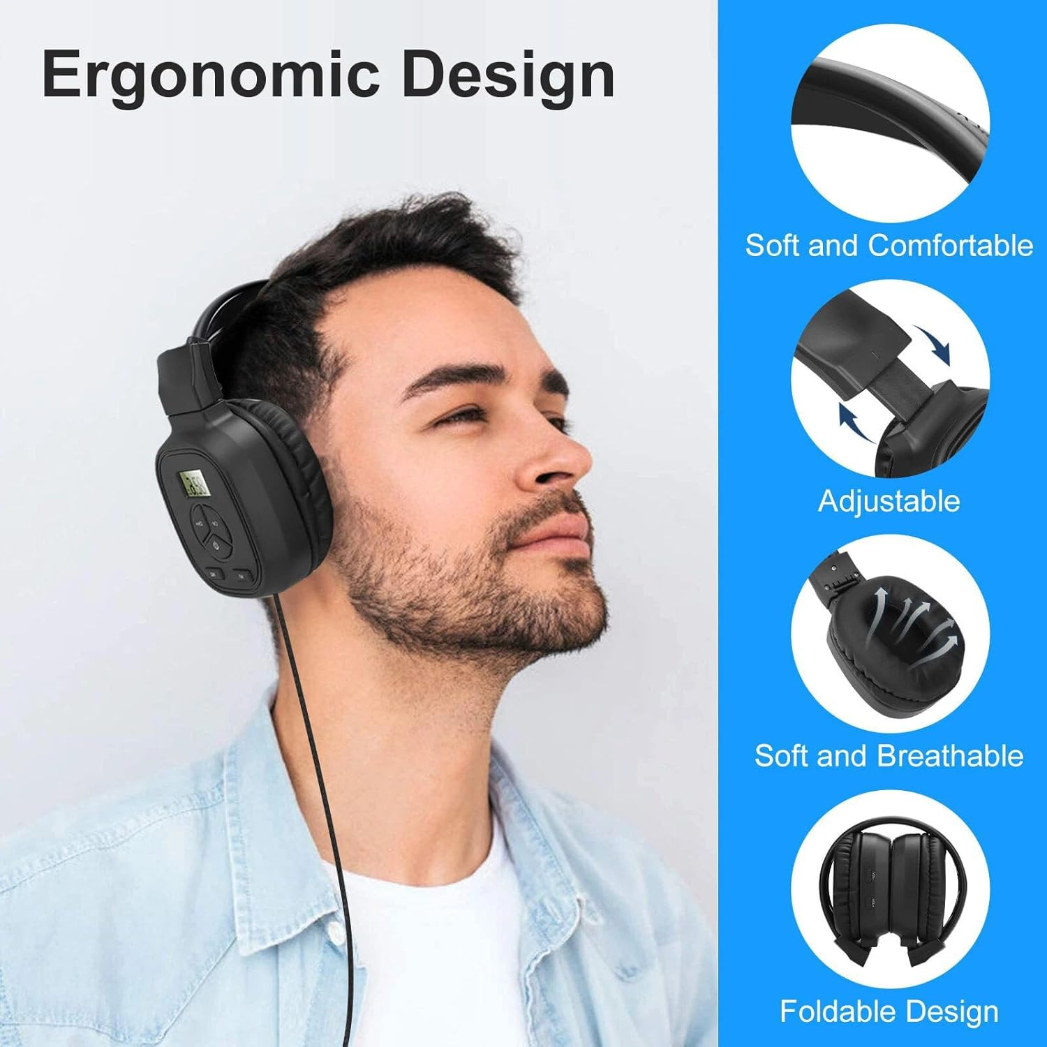 Portable FM Radio Headphones, over Ear Headphone with Soft Ear Muffs, 2 AAA Battery Operated (Not Included) image number 1
