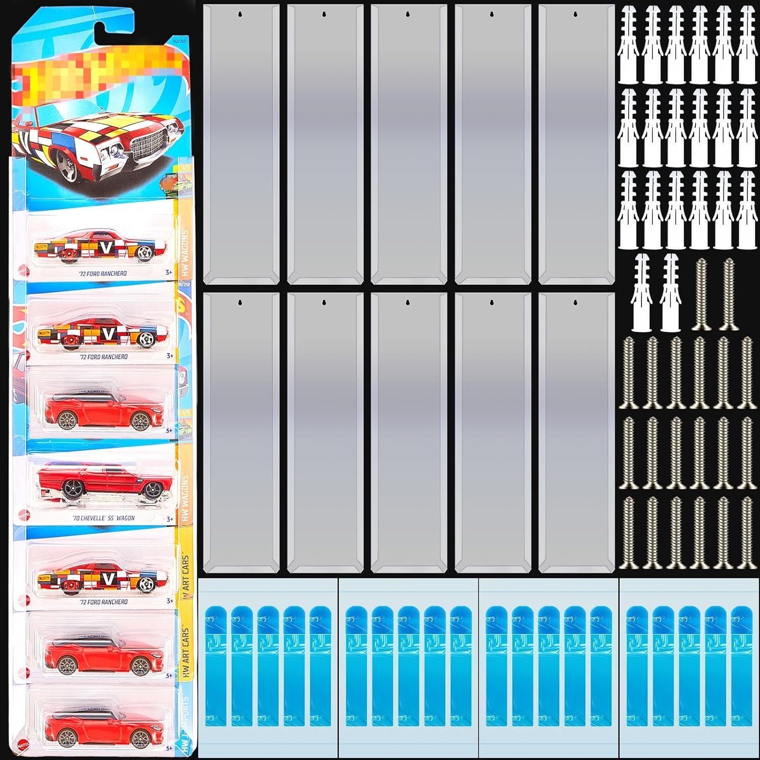Rattanview 10 Pcs Model Car Display Cases Wall Mount Holds up to 100 Cars Compatible with Hot Wheels Toy Car Organizer Diecast Blister Car Display Shelf for Packaged Small Wheels Storage (16.7 X 4.4) image number 5