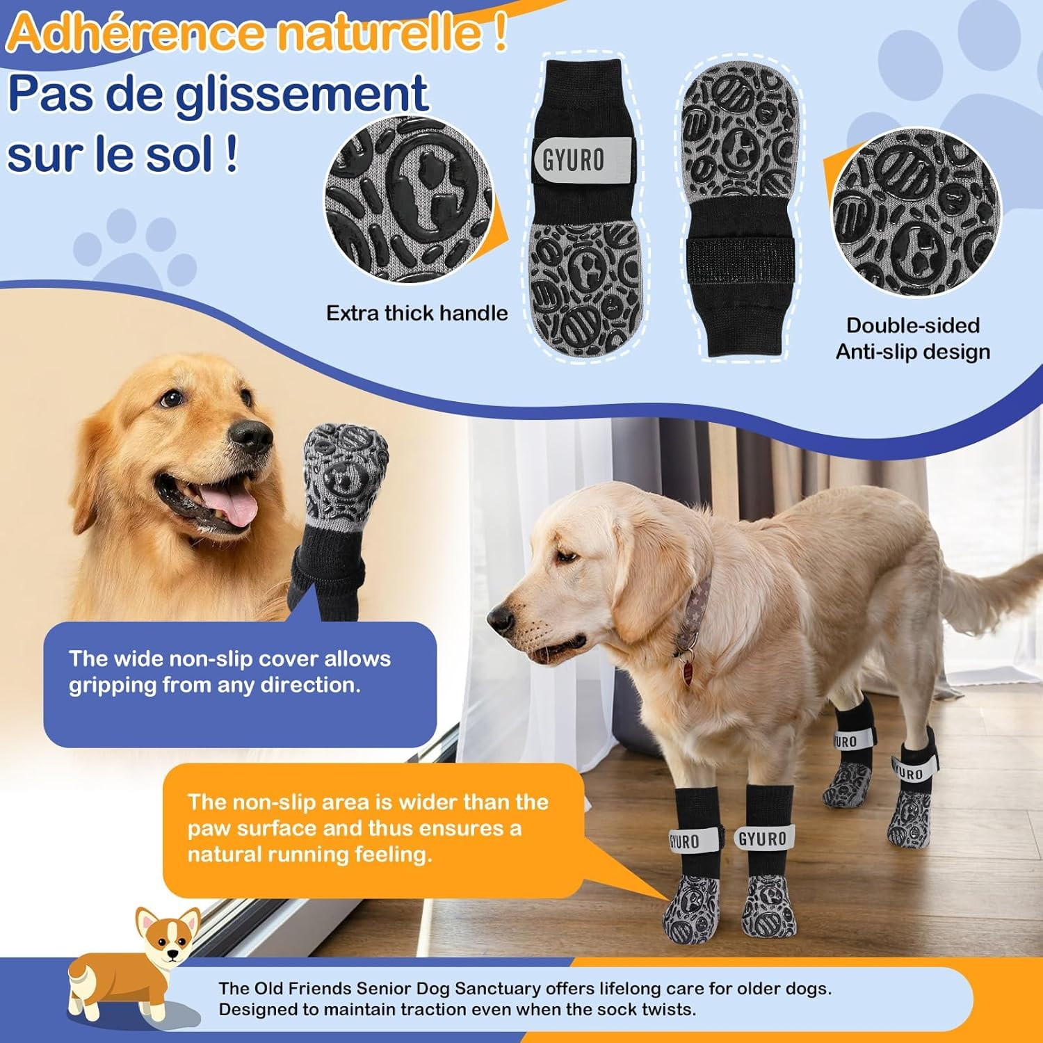 Double-Sided Non-Slip Dog Socks for Indoor Use to Prevent Paws Licking, Paw Protection, Pet Paws, Protection, Traction, Control Socks on Hardwood Floor (Black, XXL) image number 6