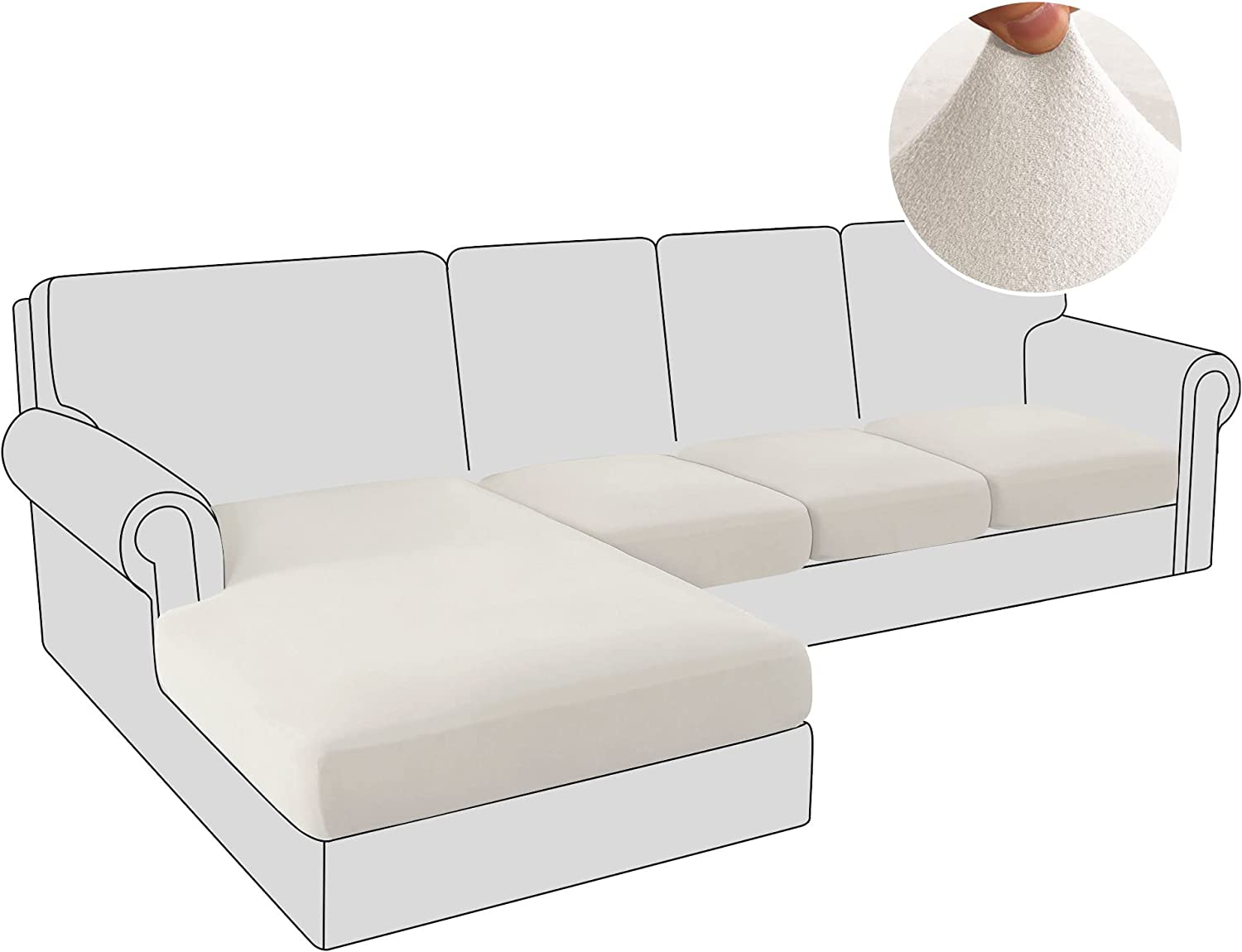 Princedeco 3 Pieces Stretch Sofa Seat Cushion Covers L Shape Separate Cushion Couch Thick Chaise Cover Elastic Fit Furniture Protector for Both Left/Right Sectional Couch (3 Seater, Camel)