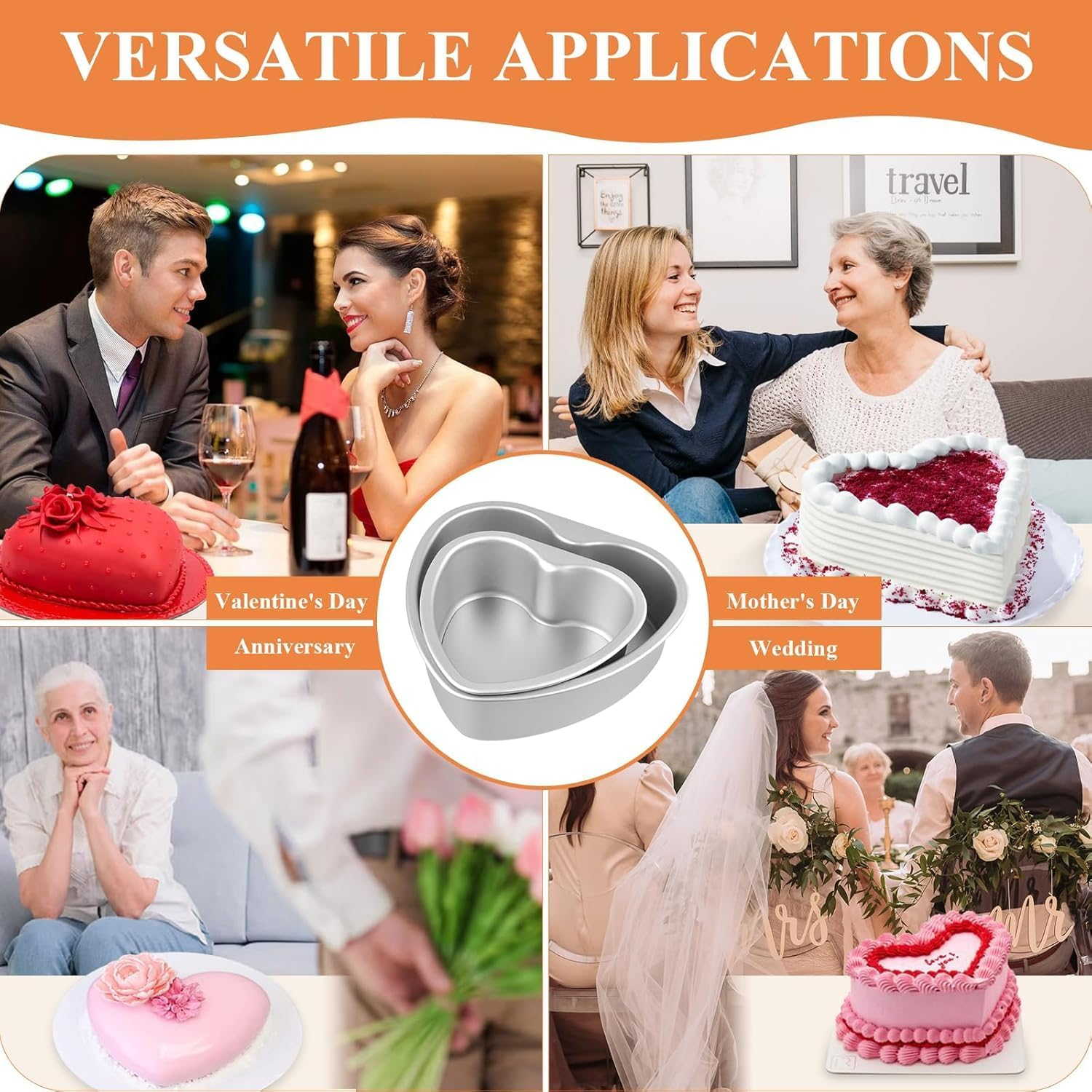 2 Pack Cake Pans, Heart Shaped Cake Pans, Aluminum Deep Springform Cake Pan Set with Removable Bottom DIY Baking Mold Tool for Wedding Party Birthday Valentines