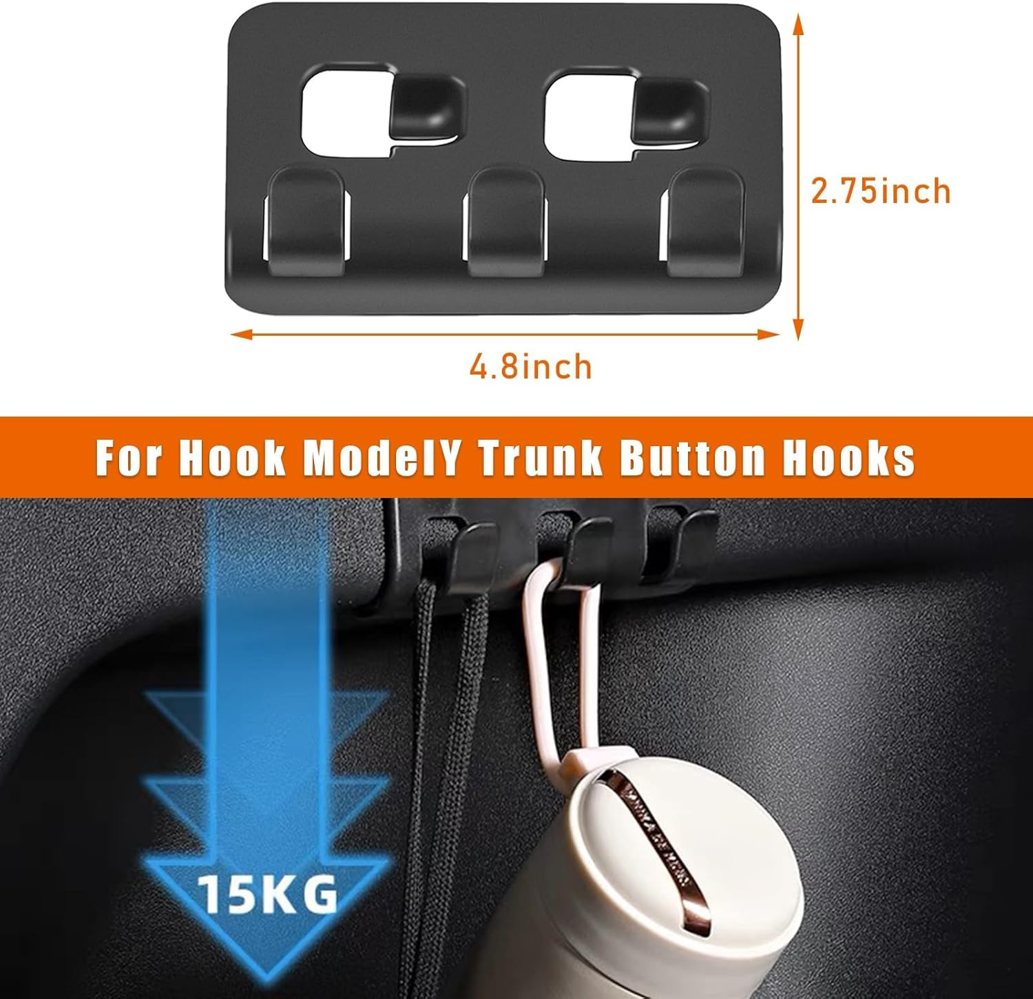 Rear Trunk Hook for Model Y, 5 Seater Upgrade Trunk Hook Holding Clips, Rear Trunk Grocery Bag Holder Hooks for Hanger, Interior Accessories Compatible with Model Y 2021-2023 image number 2