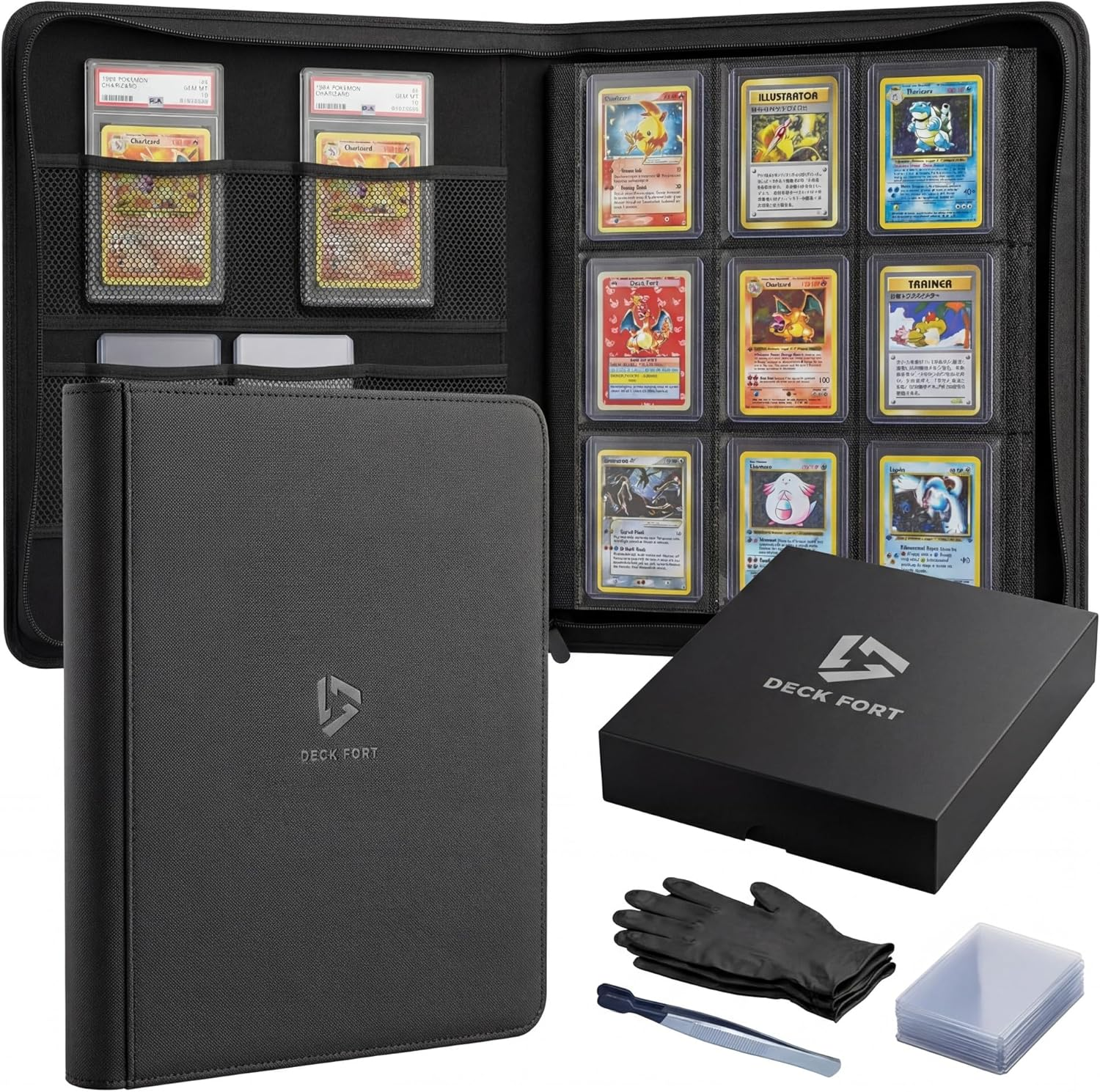 Toploader Binder 9 Pocket Holds 360 Toploaders - Collector Kit Gloves, Tweezers & Gift Box - Holder for 3X4 Top Loaders - Mesh Pocket for PSA Slabs Zippered Storage Album TCG & Sports Cards image number 2