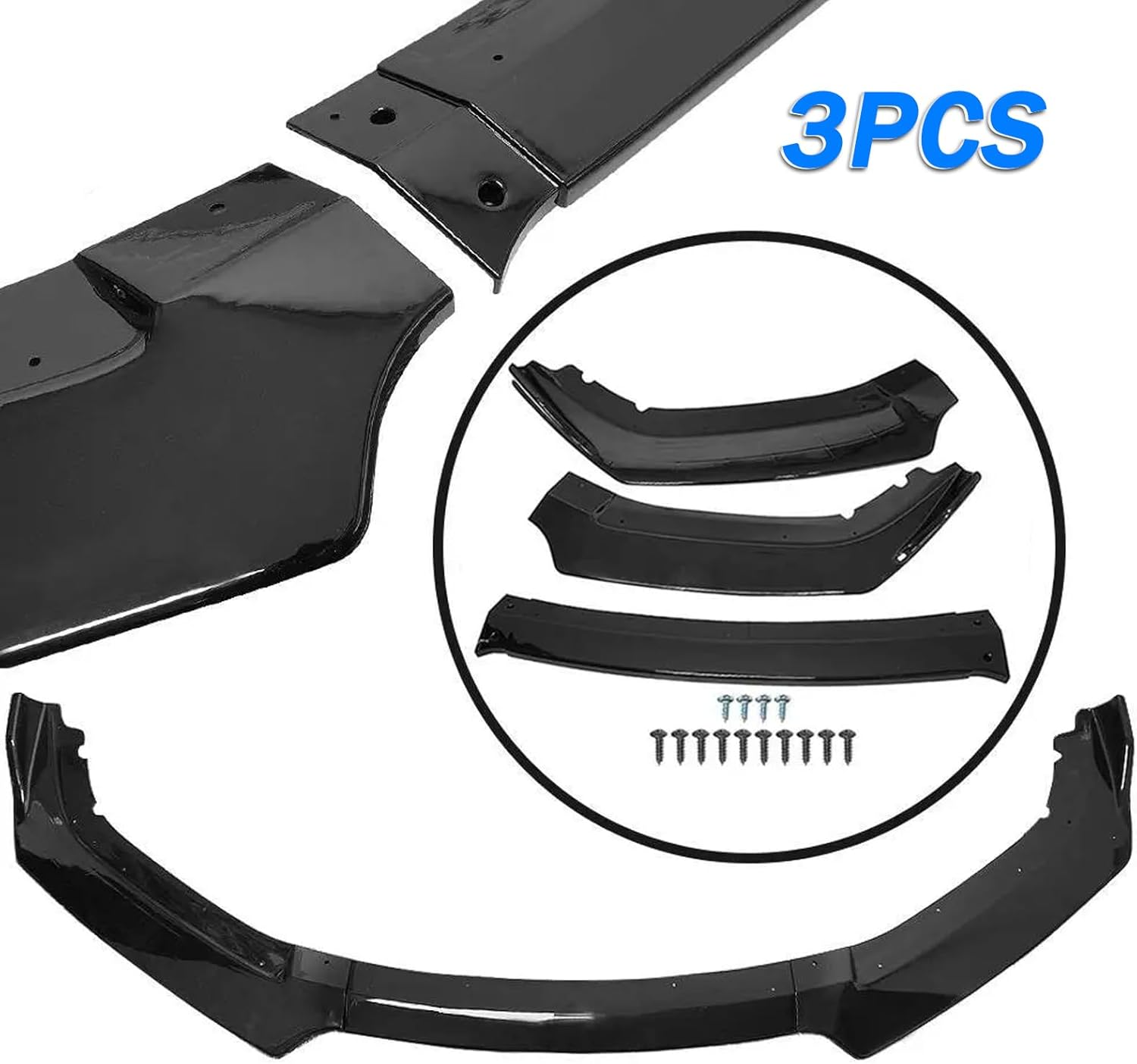 Collect Light 3Pcs Front Bumper Spoiler Lip for 2016-2020 Honda Civic Glossy Black Body Kits Spoiler image number 3