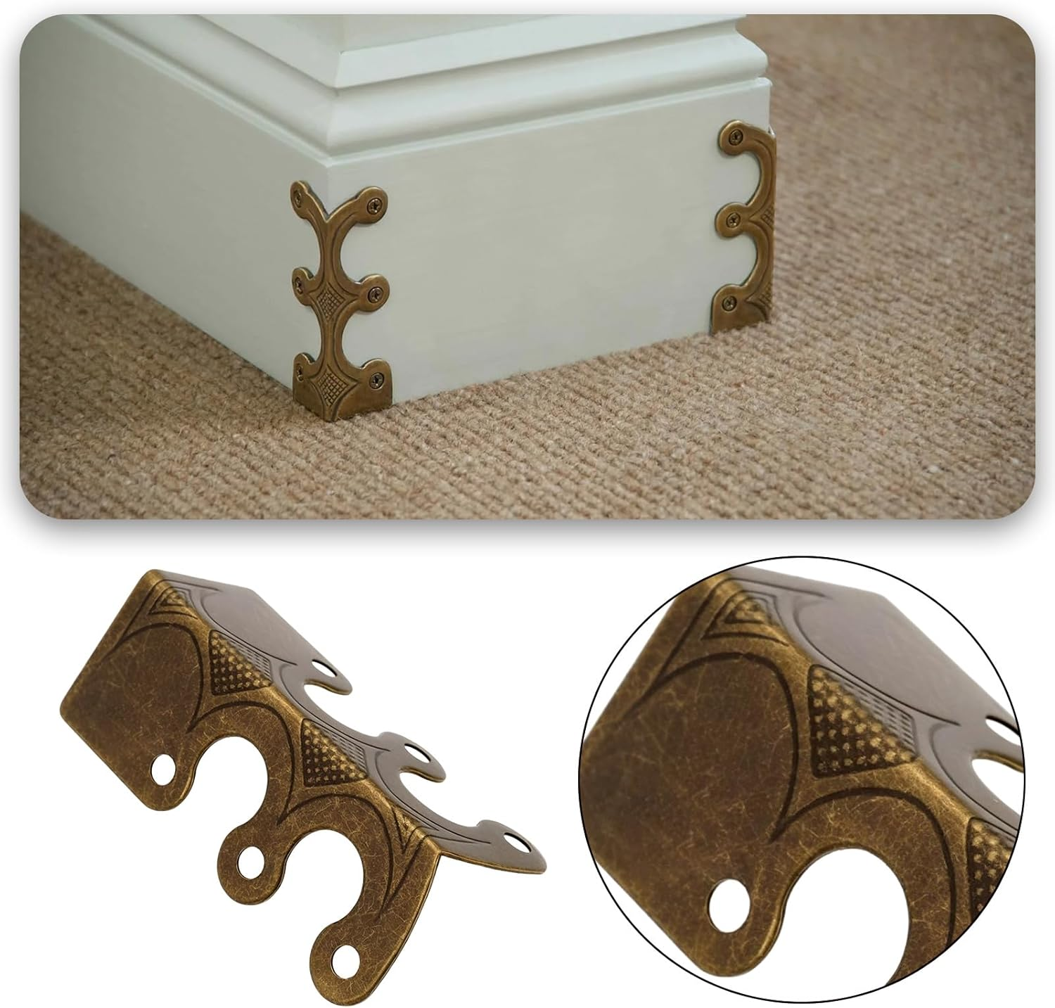 12Pcs Metal Corner Protectors Baseboard with Screws for Furniture Living Room Office and Jewelry Gift Packaging 4.8X2.9X2.1Cm Bronze image number 1