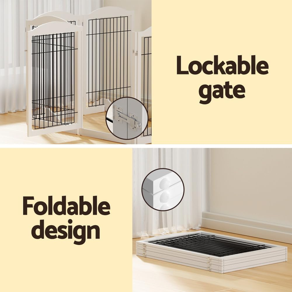 I.Pet Dog Playpen Enclosure 6 Panel Puppy Pet Fence Wooden Play Pen Gate Indoor image number 5