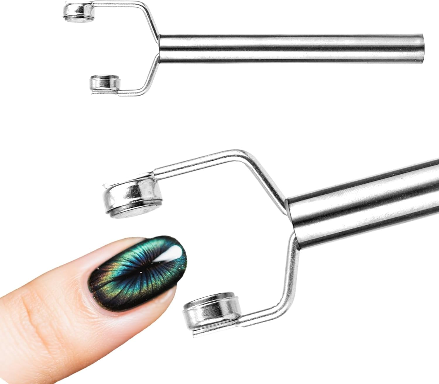 3 in 1 Cat Eye Magnet for Nails, Nail Design Tool Y-Shaped Double Head Stainless Steel Magnetic Fingernail Cateye Magnets Gel Polish Accessories for Home DIY Salon Studio Art (Silver) image number 4