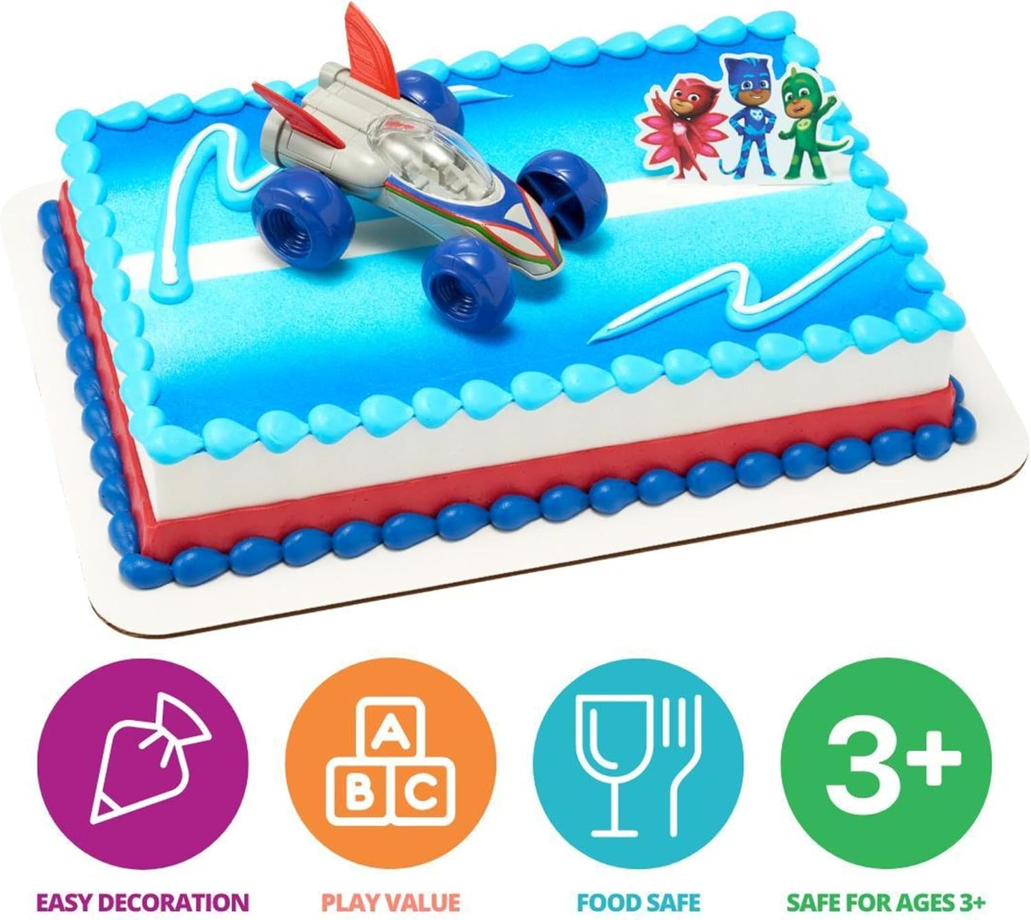 Decoset&reg; PJ Masks save the Day Cake Topper, 2 Piece Cake Decoration with Free-Wheeling Car and Catboy, Owlette, and Gekko Pic | for Birthday, Parties, Celebration image number 5