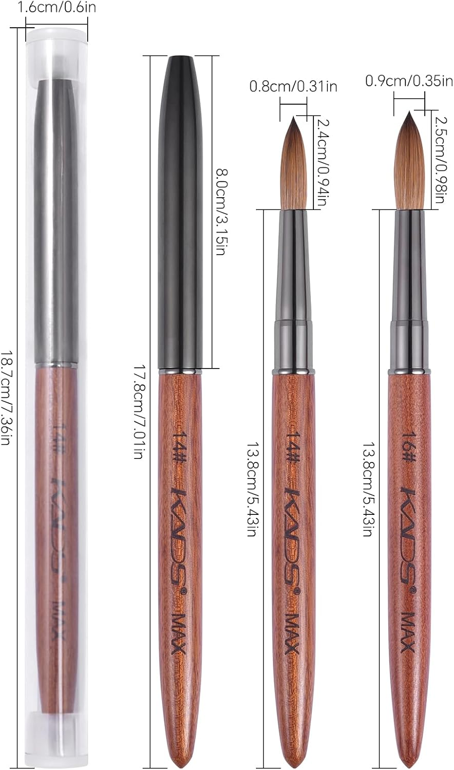 KADS Kolinsky Red Wood Acrylic Brush Max Nail Art Brush 2 Size to Choose 14#/16# Nail Brush for Nail Art Manicure Tool (16#) image number 2