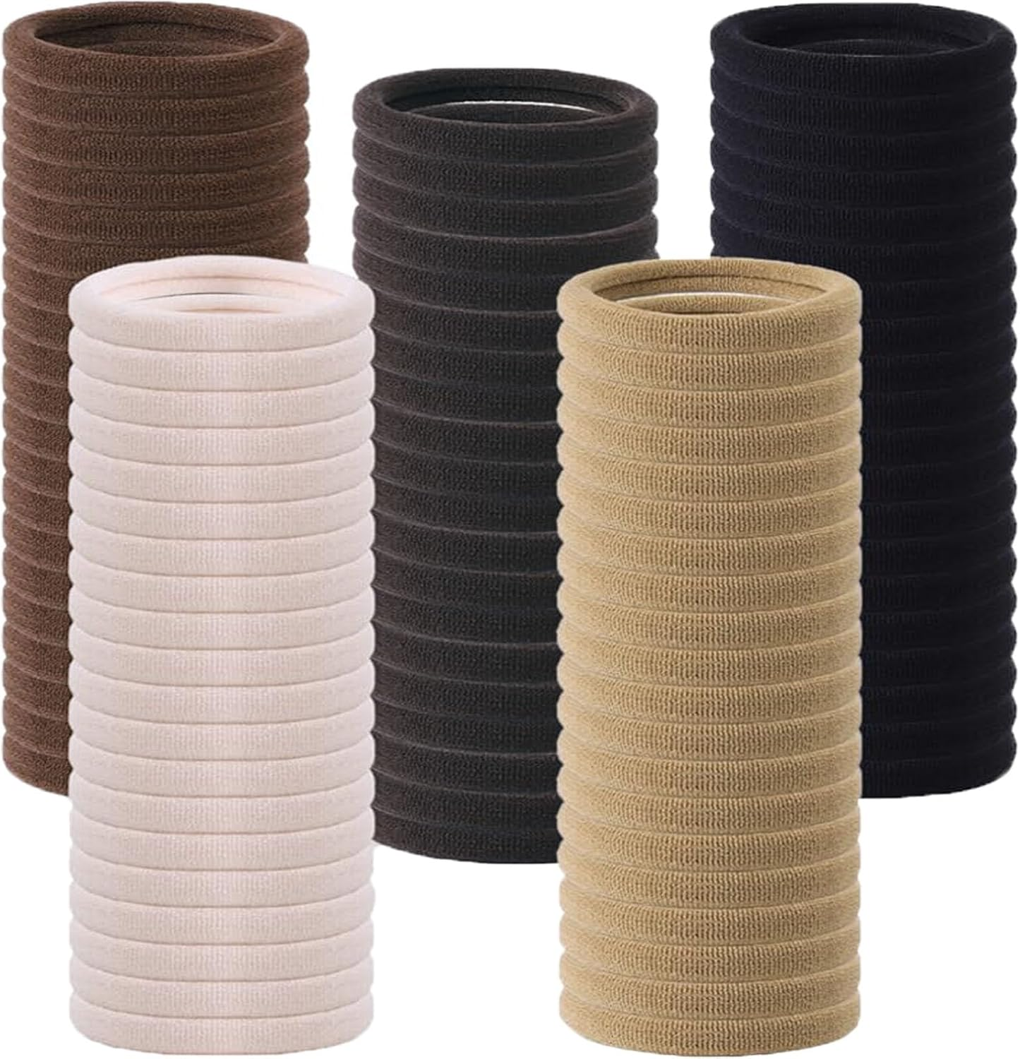 JCKD Pack of 100 Cotton Hair Ties, 4 Cm Seamless Hair Ties, Soft Elastic Hair Bands, Ponytail Holder, Unisex Elastic Hair Ties, Suitable for Women, Girls (5 Colors) image number 1