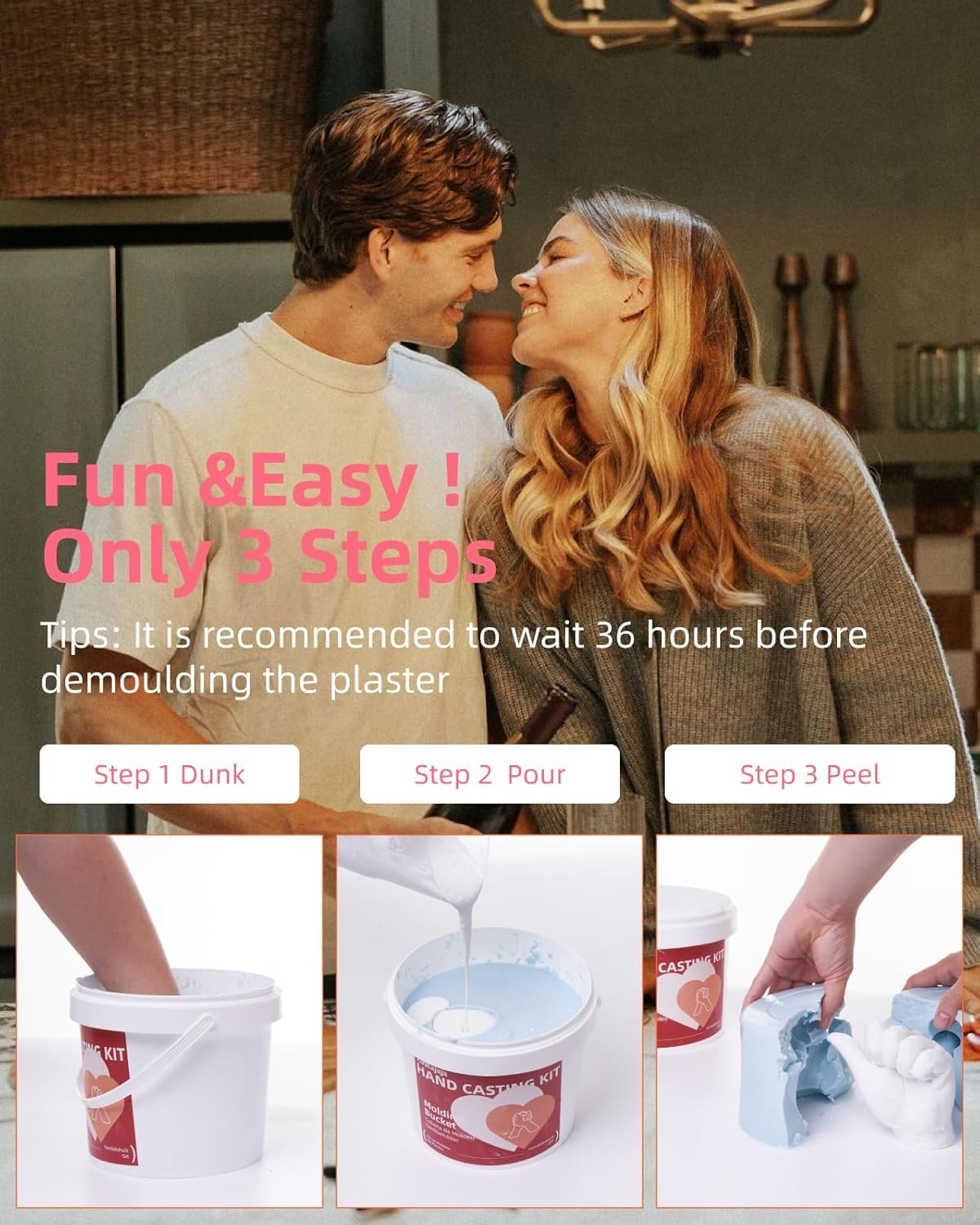 Couples Hand Casting Kit with Wooden Support, DIY Plaster Mold Keepsake for Hands, Perfect Wedding, Anniversary, Birthday, and Valentine&rsquo;S Day Suitable for Him and Her image number 5