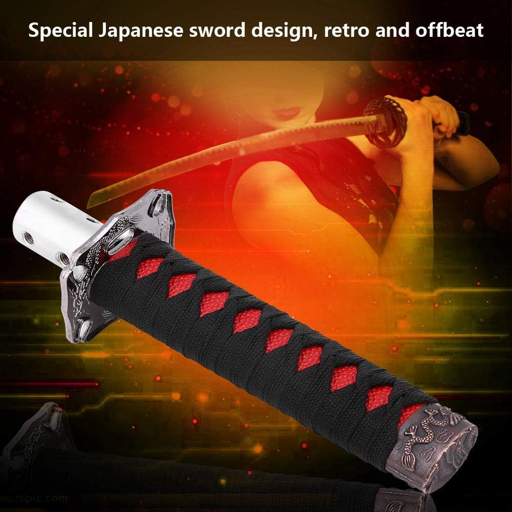 Katana Shift Knob Samurai Sword Gear Shifter with 4 Adapters, Universal Fit for Most of Manual Transmission and Automatic Transmission without Lock/Button, Black+Red image number 1