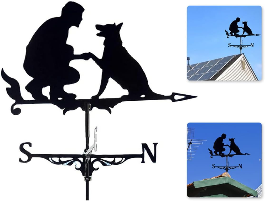 Weathervane Man Dog Weather Vane Decorative Garden Yard Wind Direction Indicator Garden Weather Vane image number 2