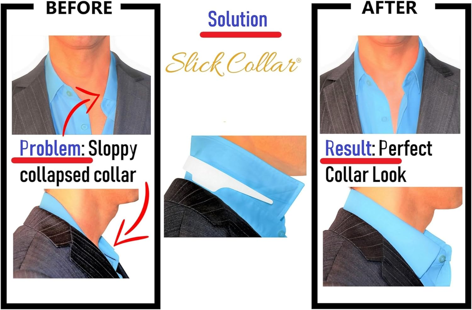 Slick Collar Adjustable Shirt Collar Support Bundle with Collar Stays for Men Women Shirt & Polo Collar, White, 6 Count (Pack of 1) image number 4
