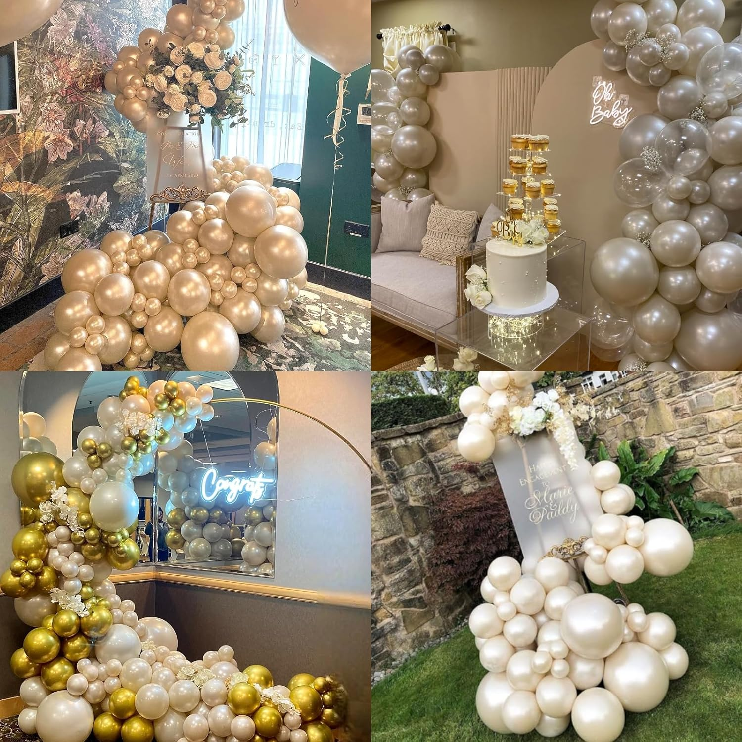 Pearl White Balloons Arch Double-Stuffed White Balloons Garland Ivory Balloon Different Sizes 18/12/10/5Inch 61Pcs Cream Beige Latex Balloons for Wedding Bridal Birthday Anniversary Decorations image number 1