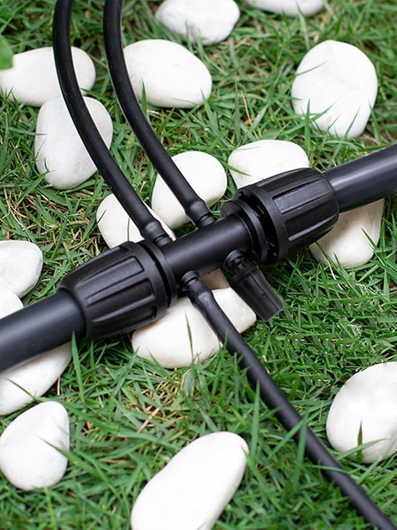 20PCS Barbed Tee 1/2" to 1/4" Drip Irrigation Fittings, Anti-Drop Barbed Hose Parts Connectors for 12Mm/16Mm to 4Mm/7Mm Drip Systems 6 Way Adapter（Black）