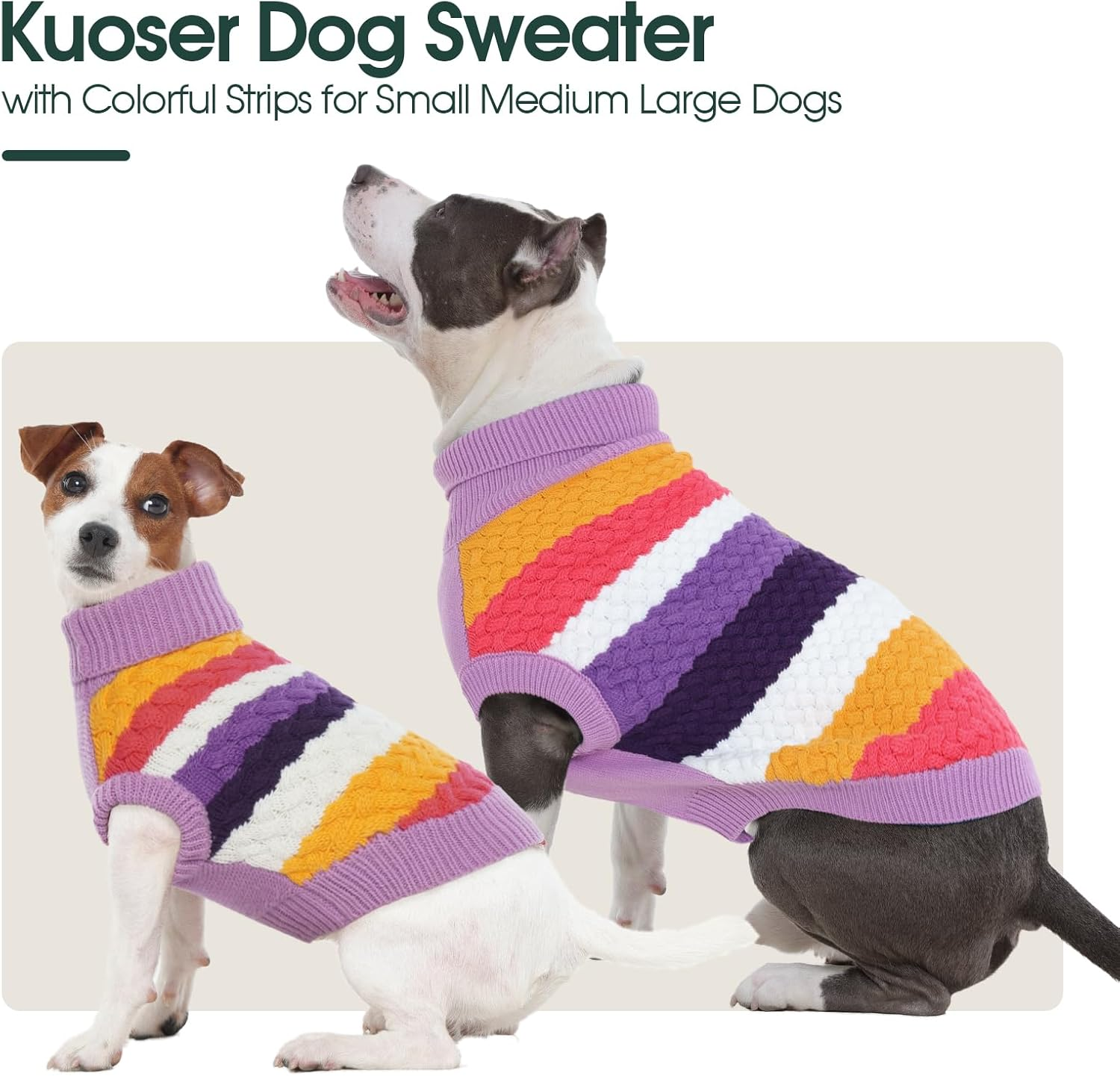 Kuoser Dog Sweater Dog Jumper, Large Dog Sweaters for Girls Boys, Thick Dog Fall Winter Sweater Cable Knitwear, Pet Sweatshirt Dog Warm Clothes Turtleneck Pullover, Purlple L image number 3