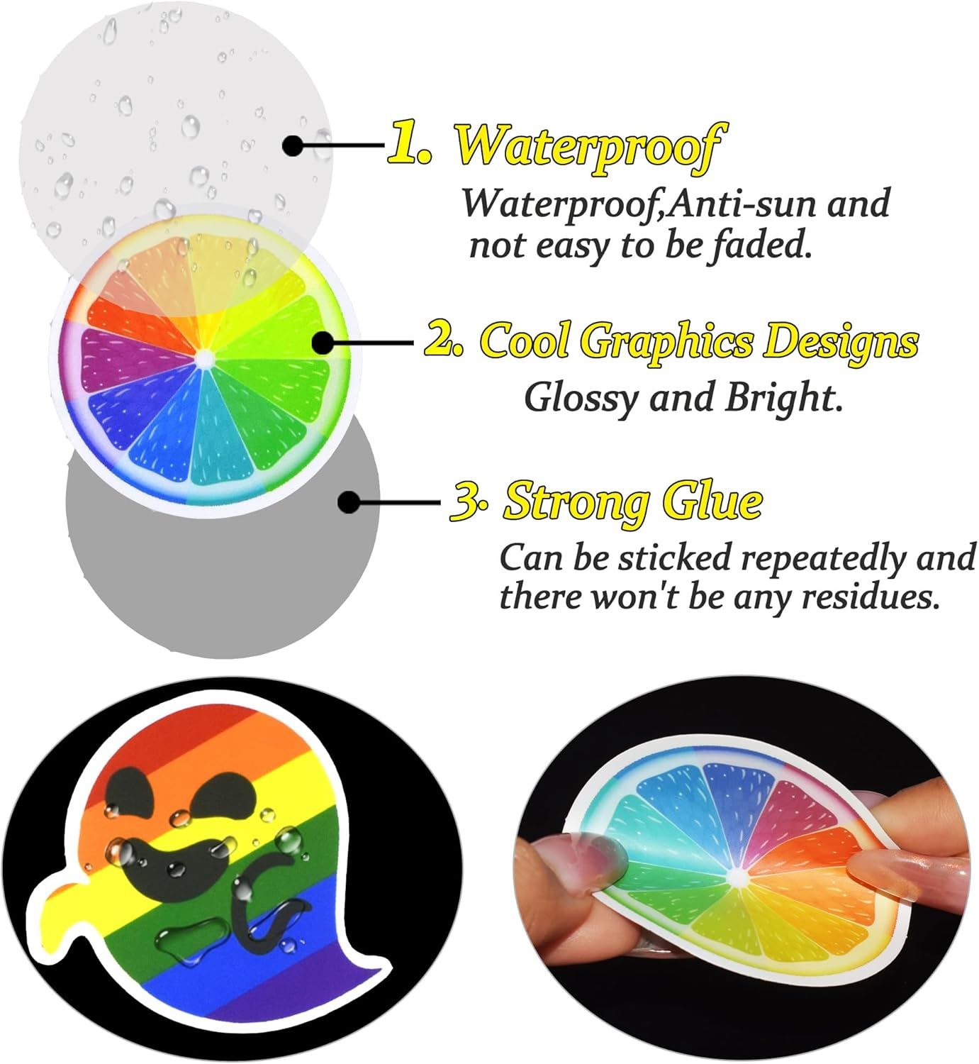 QTL 50Pcs Waterproof Vinyl Rainbow Stickers Pack Water Bottle Laptop Pride Stickers for Adults Party Supplies - 100 Pcs Mini Animals Stickers image number 6