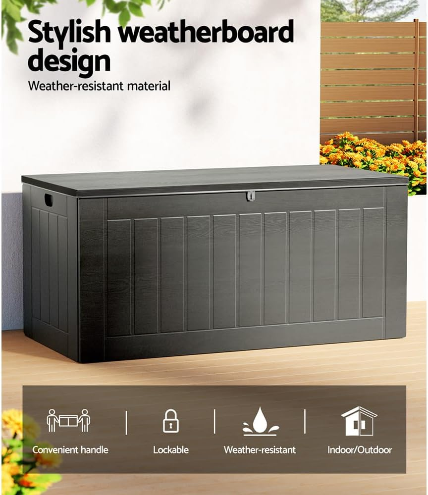 Gardeon Outdoor Storage Box Container Cabinet Bench, 830L Extra Large Lockable Tool Toy Deck Boxes Chest Garden Shed Storages Ottoman Chair Seat Patio Indoor Furniture, with Handles Black
