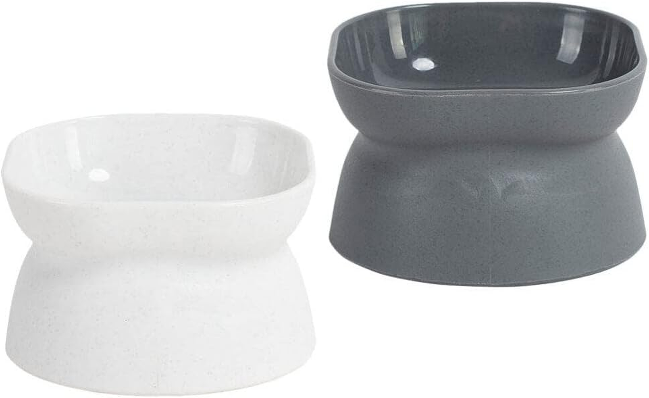 Alipis Cat Elevated Bowl Extra Wide Elevated Cat Food Bowl, Kitten Neck Protection Bowl Wide Shallow Cat Food Dish, 2Pcs image number 2