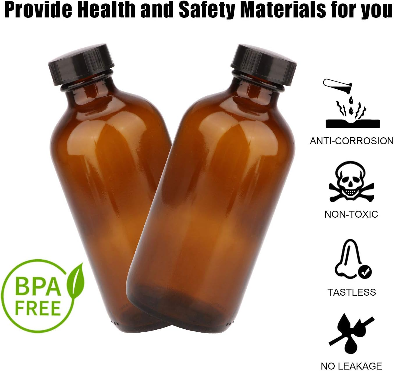 Maredash 8Oz Amber Glass Bottles, 20 Pack Glass Storage Bottles with Black Lids (Brown, 20 Labels, with Funnels, Droppers and Brush) image number 6