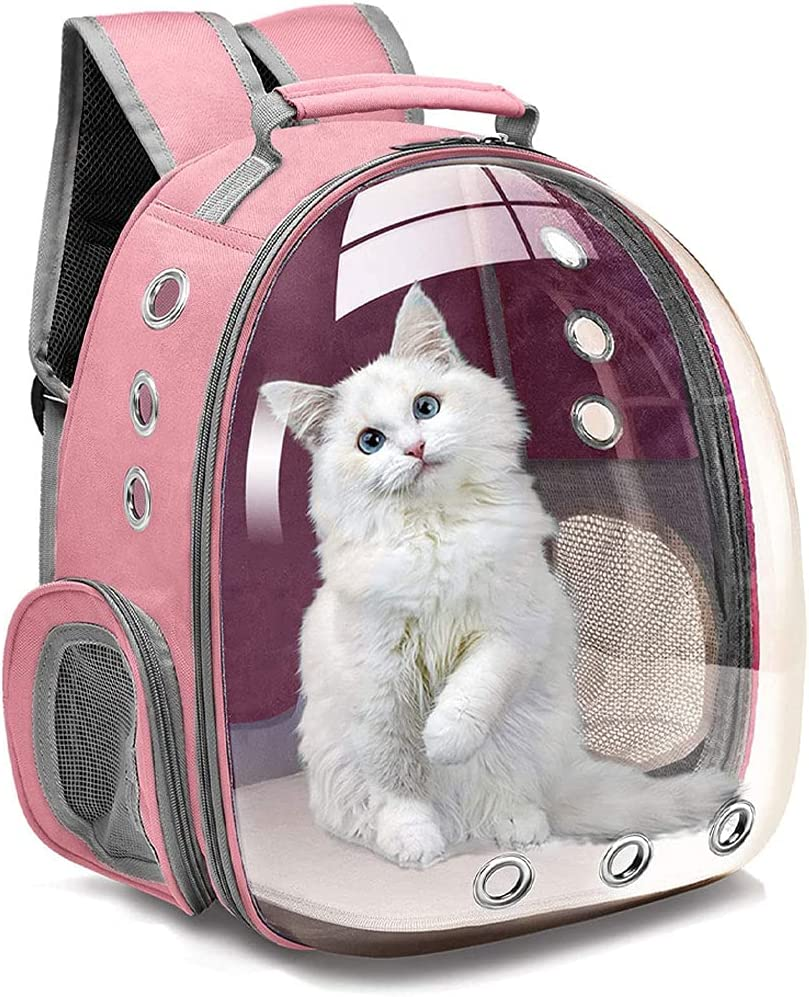 Cat Backpack Carriers Bag, Dog Backpack, Pet Bubble Backpack for Small Cats Puppies Dogs Bunny, Airline-Approved Ventilate Transparent Capsule Backpack for Travel, Hiking and Outdoor Use (Pink) image number 1