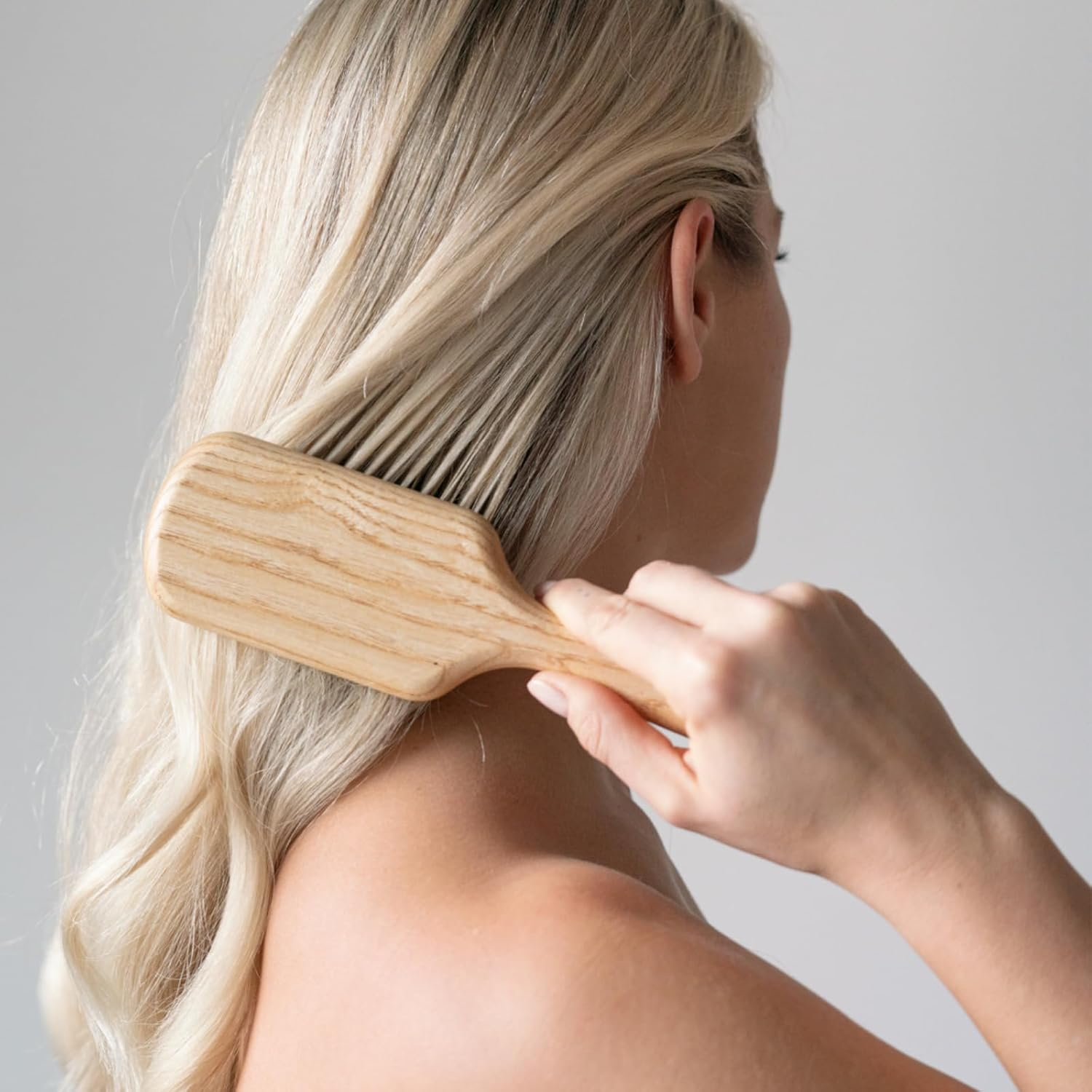 Big Rectangular Paddle Ash Wood Brush with Long Pins - Natural - Tek image number 1