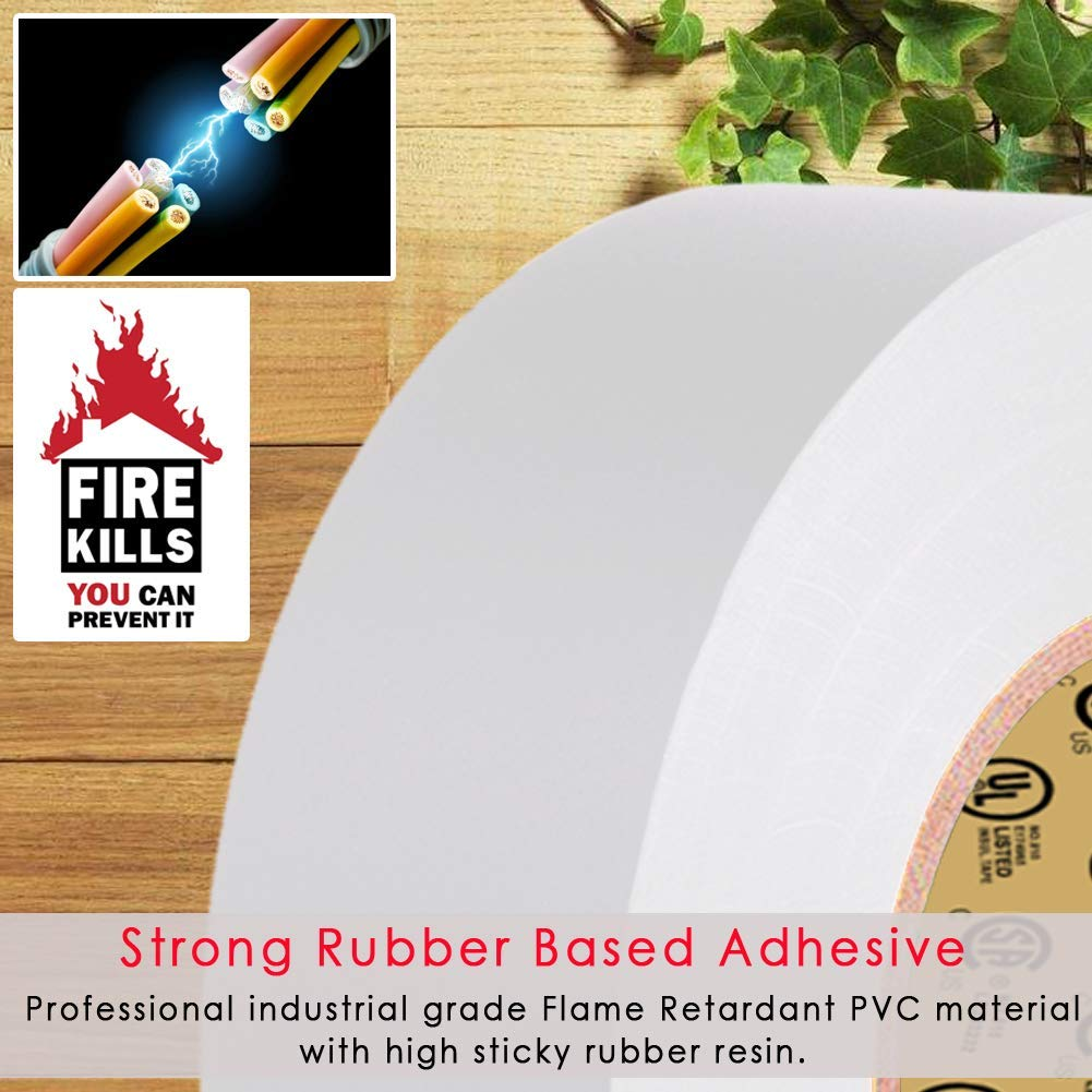 Wzenclave 6 Rolls White PVC Electrical Insulation Tape 1.6Cm&times;15M - Waterproof Flame-Retardant Easy Tear for Automotive Wiring Harness, Electronic Parts & Supplies Connectors Masking image number 2