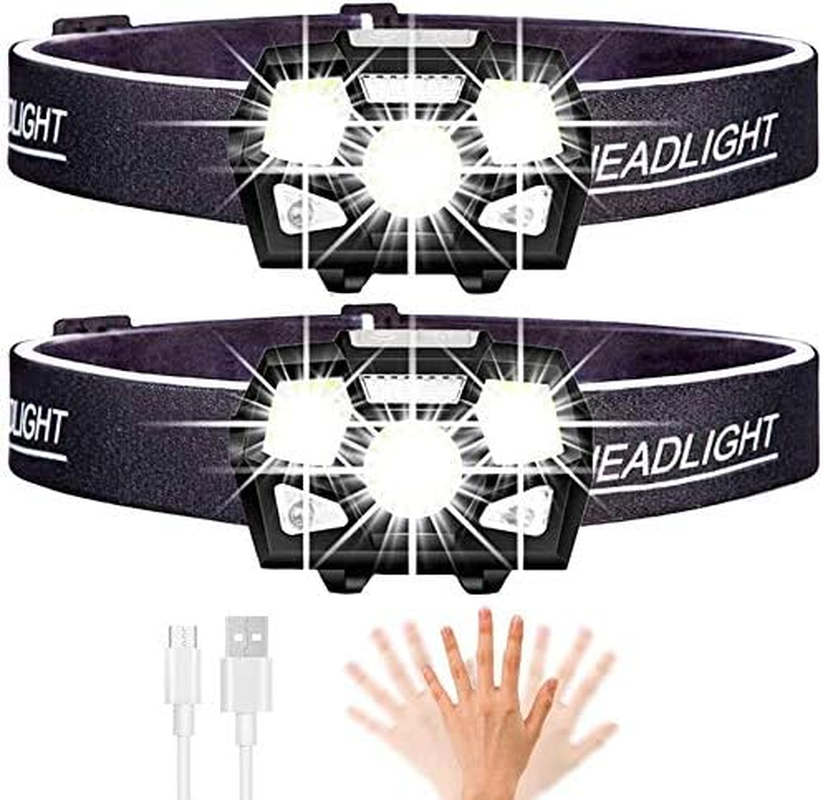 Motion Sensor Headlamp Flashlight USB Rechargeable Waterproof LED Head Lamps 400 Lumens Lightweight Headlight for Indoor Outdoor Camping Hiking Running Fishing, 2 Pack image number 1