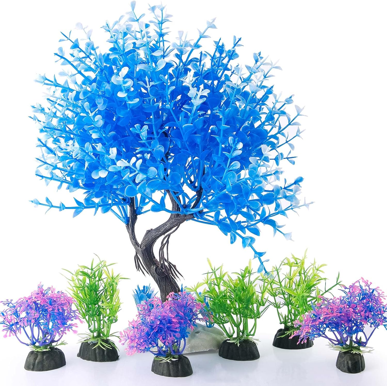 FEDOUR Aquarium Decoration Plants, Artificial Aquarium Decor, Pets Plastic Plants for Fish Tank Decorations (Blue Tree) image number 1