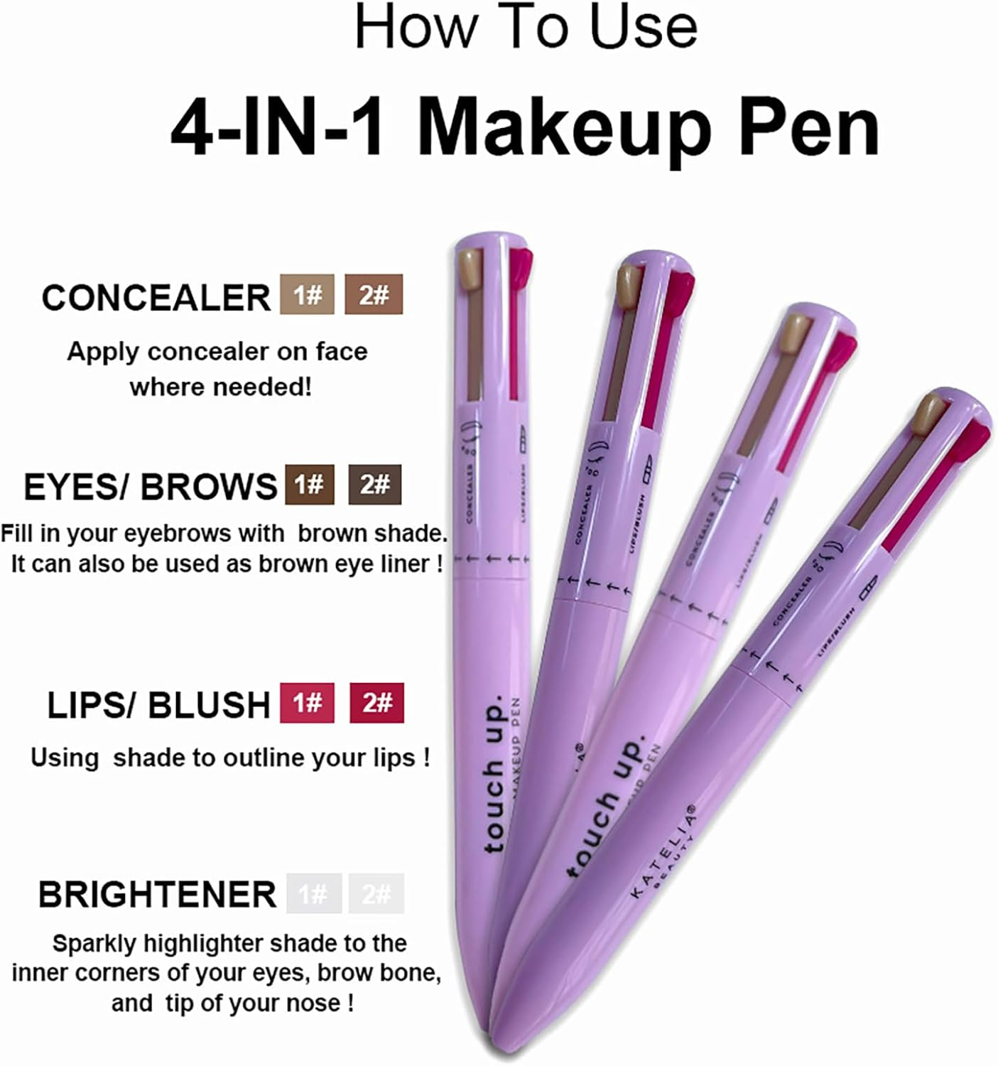 4-In-1 Makeup Pen, 8 Color Eye Liner, Brow Liner, Lip Liner, & Highlighter Pen, Waterproof All in One Makeup Pen Eye Long-Lasting Multi-Function Makeup Beauty Pencil #B image number 5