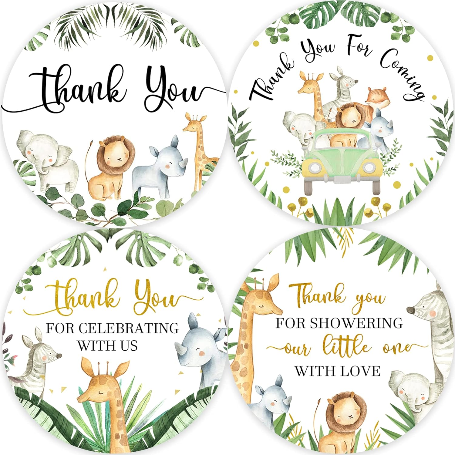 80 Jungle Safari Thank You Stickers, Baby Shower Thank You Stickers, Wild Animals Birthday Party Favor Label Decorations(2 Inch)