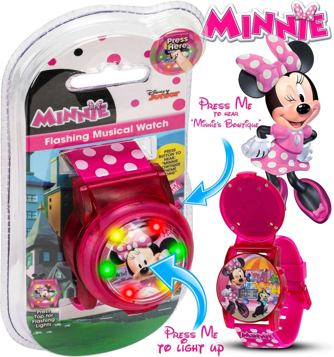Accutime Disney Minnie Mouse Boutique LCD Pop Musical Watch (Model: MBT3714SR), Pink, Minnie - Two-Tone, Rhinestones, Modern image number 4