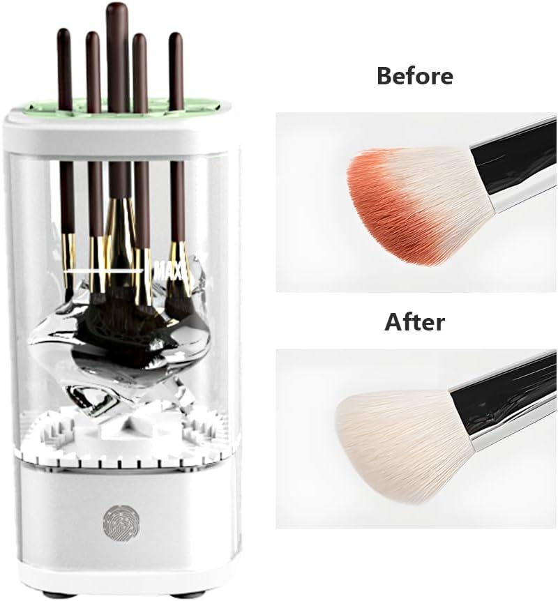 Flohsen Electric Makeup Brush Cleaner, Multi-Functional Cosmetic Brush Cleaner, Portable Automatic Makeup Brush Cleaning Solution with Dryer-Holder, Charger, USB-C Cable, Beauty Women