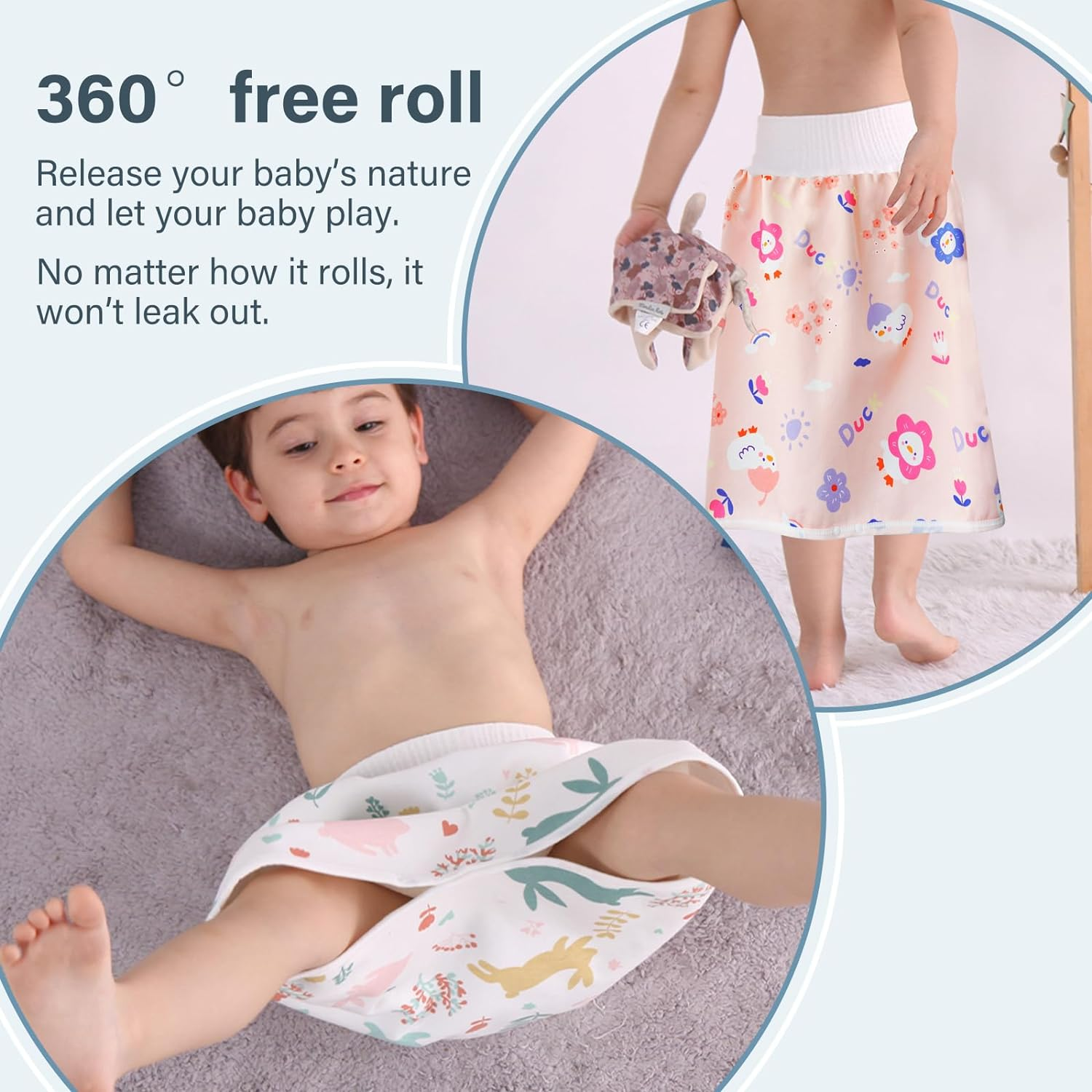 Waterproof Diaper Skirt for Baby Toddler Bed Wetting Training Diaper Shorts for Boys and Girls Night Time (Rabbit+Rabbit) - L image number 1