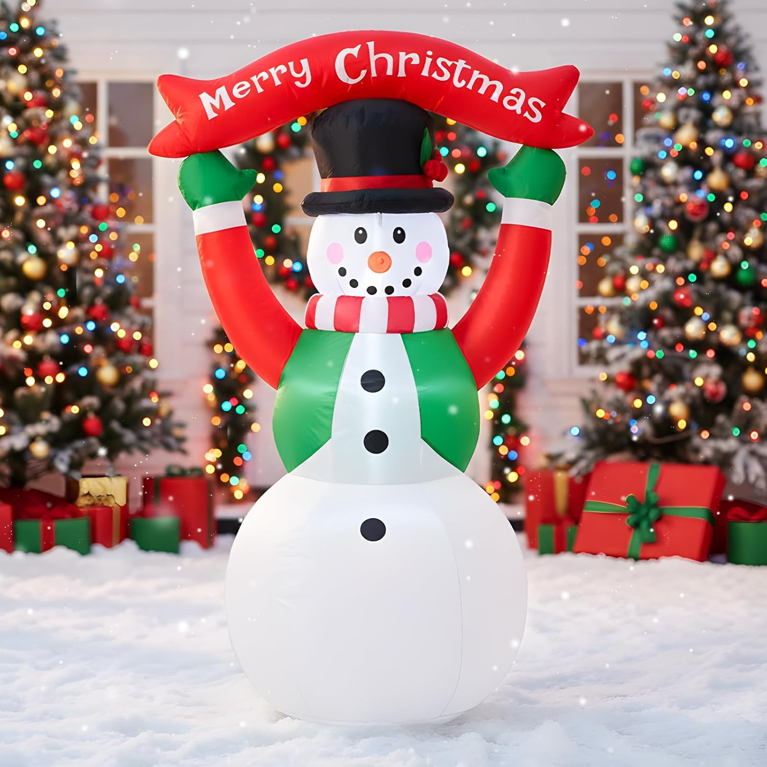 4FT Christmas Inflatables Blow up Christmas Snow Man Holding a Sign That Reads Merry Christmas with LED Light Indoor Outdoor Graden Yard Lawn Party Holiday Decor