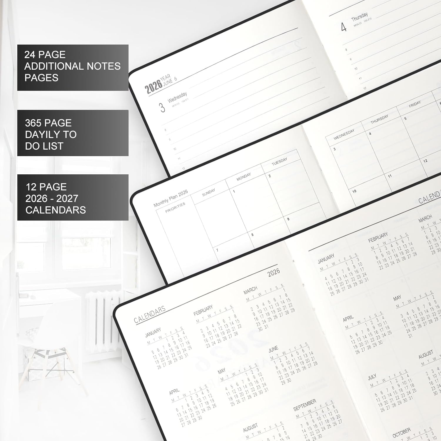 Ztowoto 2026 Academic Diary Page a Day A5, 5.7X8.5" Hardcover Daily Planner 2026 with Pen Holder,Elastic Bond,2026 Teacher Planner Week to View for School,Office and Home(Black) - Dark Green image number 3