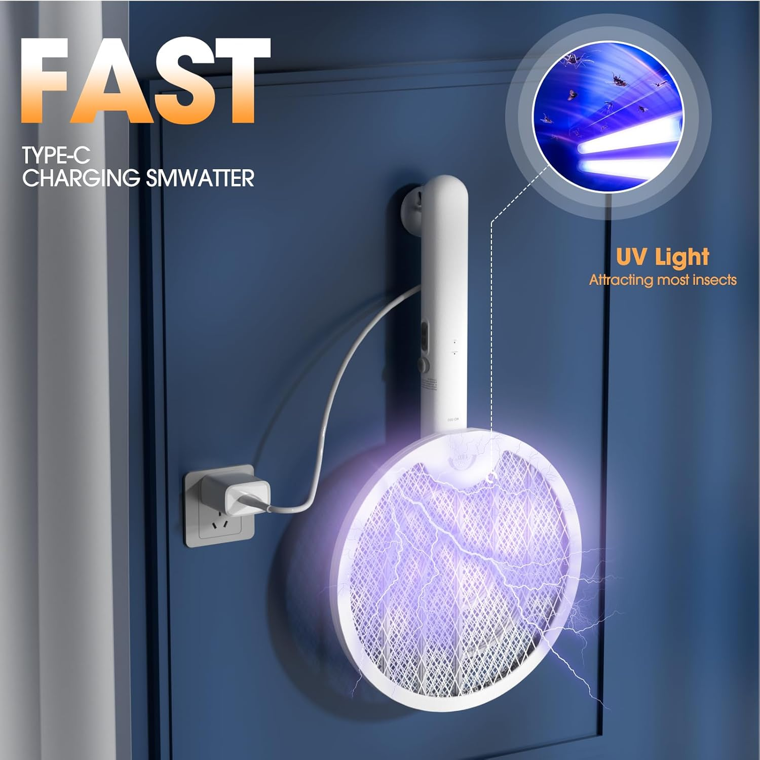 Electric Fly Swatter（2 Pack）180&deg; Foldable Bug Mosquito Zapper,3000V Mosquito Killer Lamp Electric Hangable Fly Killer Light Fly Insect Trap Killer for Bedroom Home Backyard Garden and Barbecue Picnic image number 5