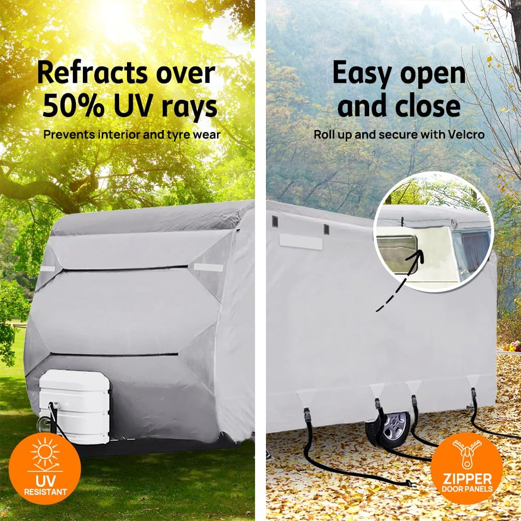 Caravan Cover 4 Layer Campervan UV Resistant Waterproof All-Weather Campervan Cover with Straps & Storage Bag (22-24FT)