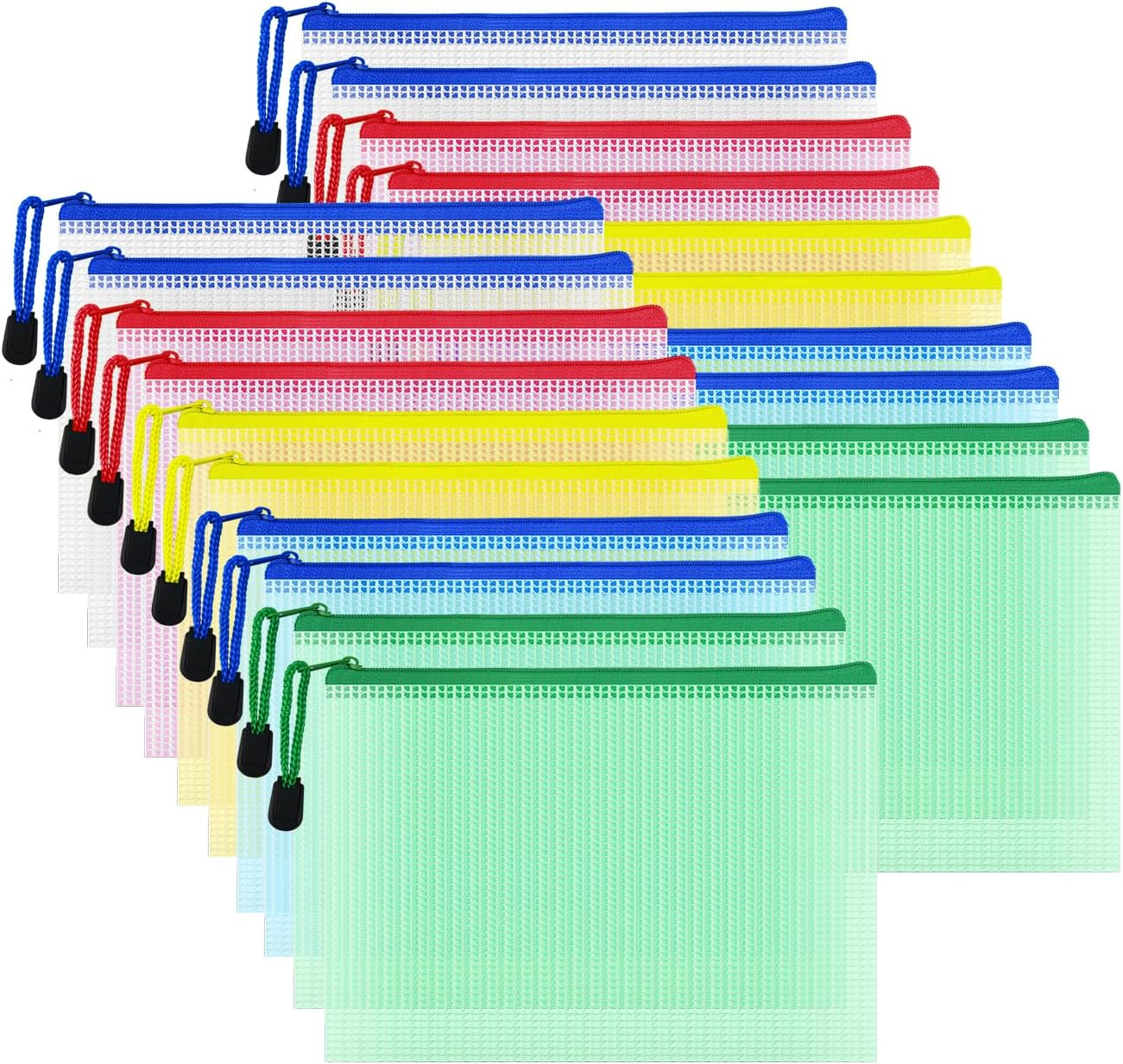 AUSTARK 20Pcs Mesh Zipper Pouch Bags, Multipurpose Waterproof Organization Storage Bag for Office School Home Travel (B6 Size 7.6''X5.3'', Multicolored)